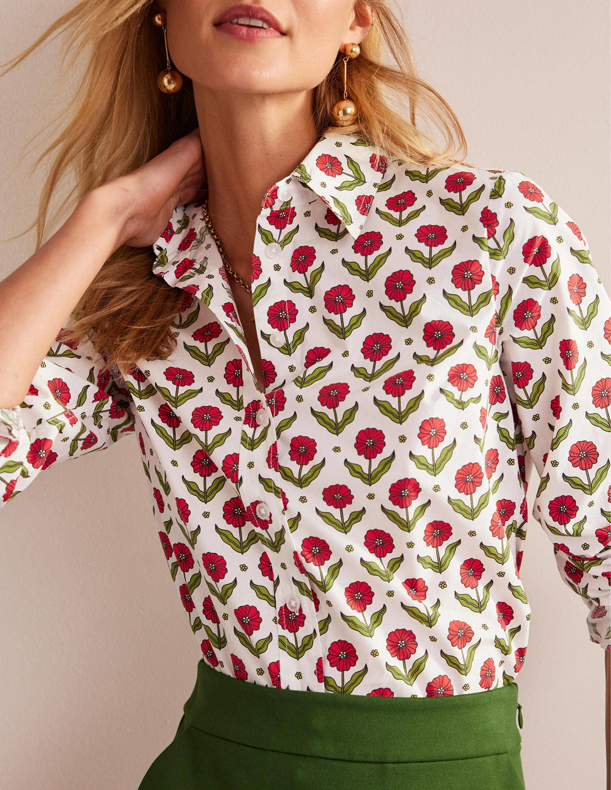 Sienna Cotton Shirt-Ivory, Daisy Foliage-4