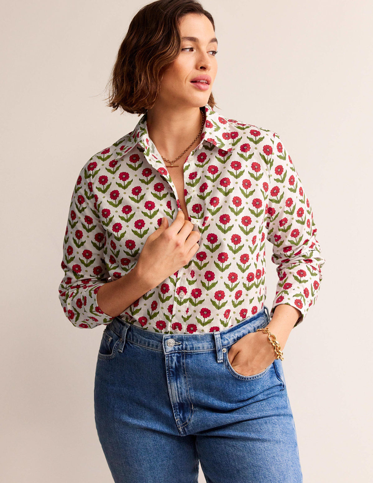 Sienna Cotton Shirt-Ivory, Daisy Foliage-6