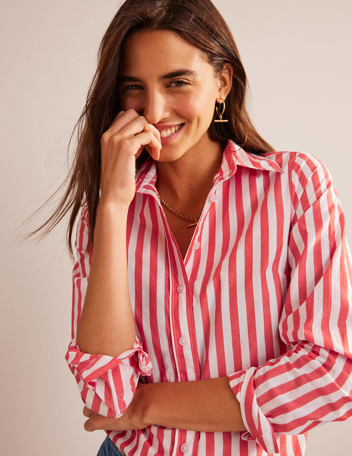 Sienna Cotton Shirt-Bright Red Stripe-1