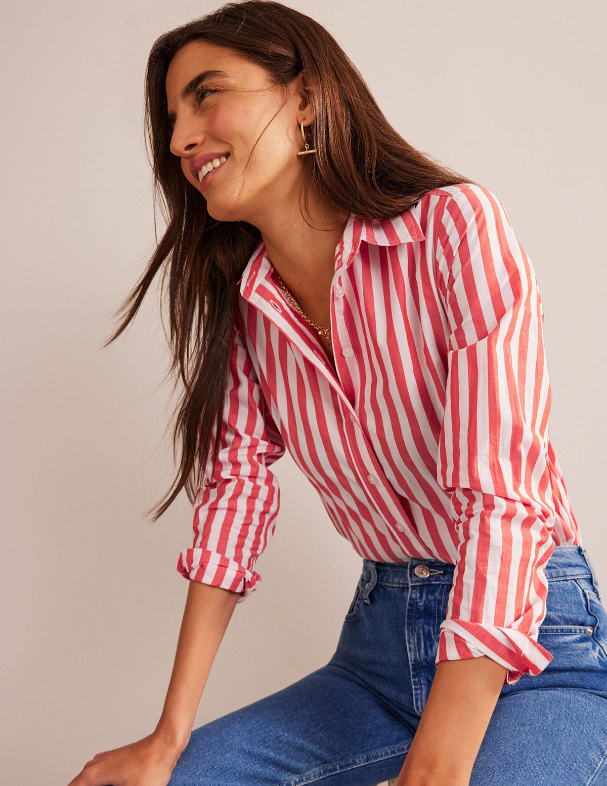 Sienna Cotton Shirt-Bright Red Stripe-2