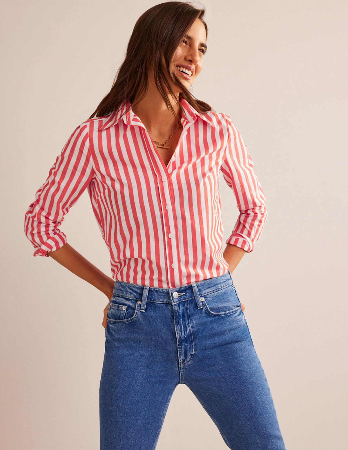 Sienna Cotton Shirt-Bright Red Stripe - Image 4