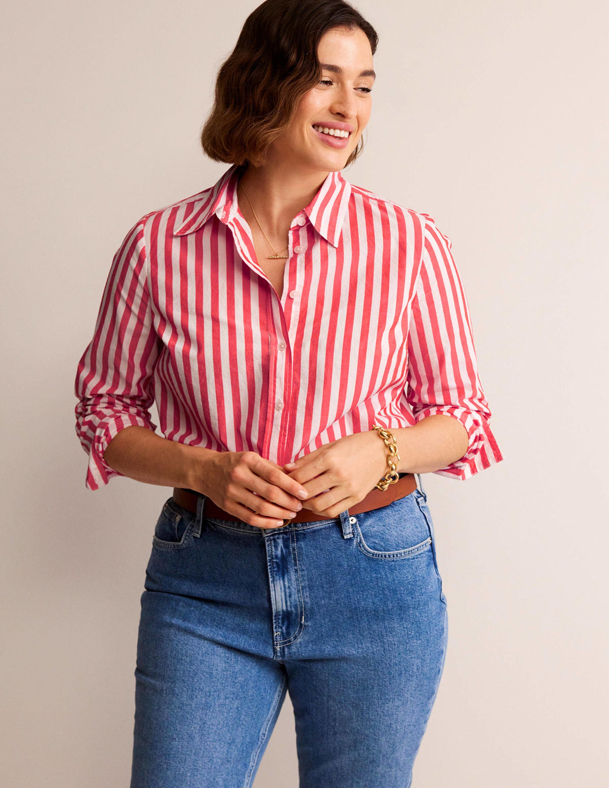 Sienna Cotton Shirt-Bright Red Stripe - Image 5