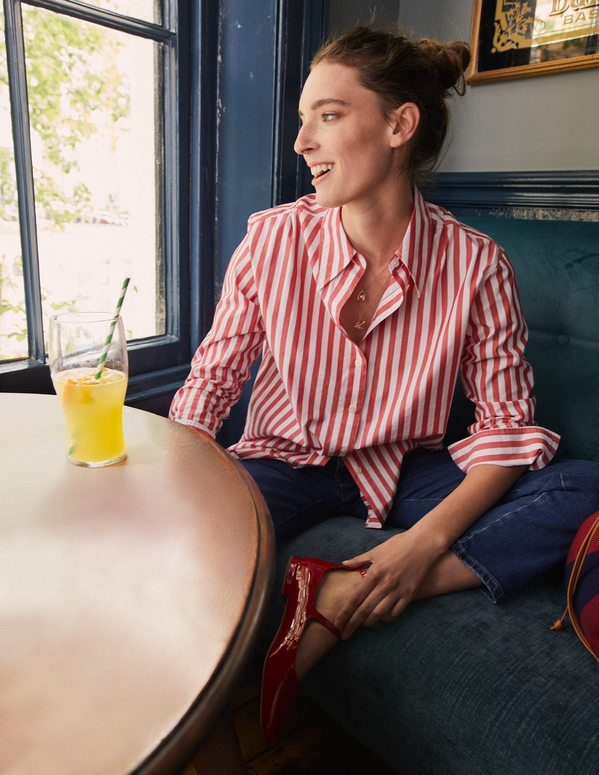 Sienna Cotton Shirt-Bright Red Stripe - Image 7