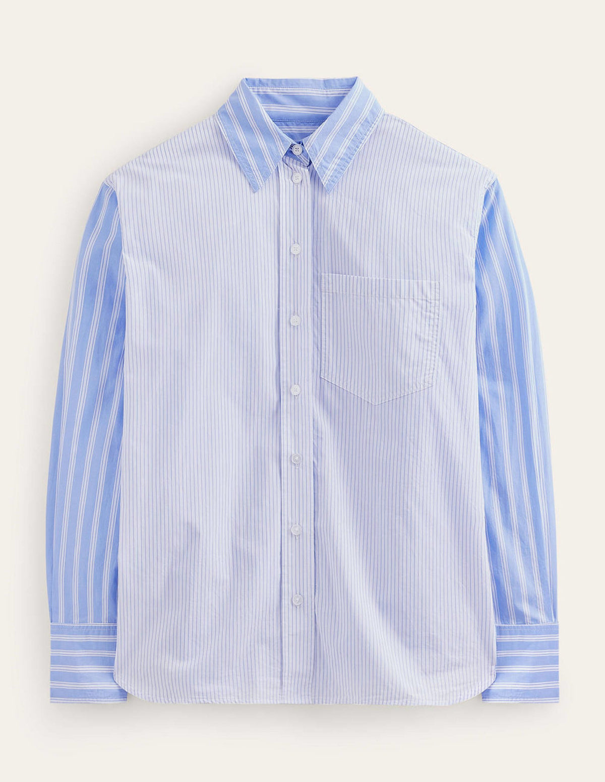 Connie Cotton Shirt-Ivory, Blue Hotch Stripe-10