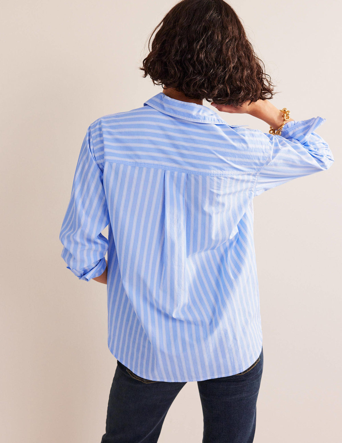 Connie Cotton Shirt-Ivory, Blue Hotch Stripe - Image 3