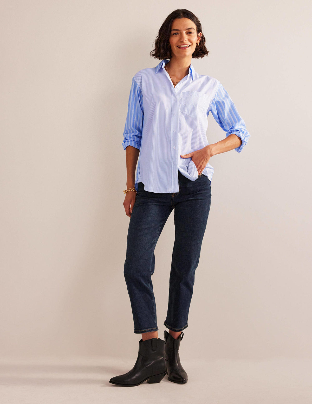 Connie Cotton Shirt-Ivory, Blue Hotch Stripe - Image 5