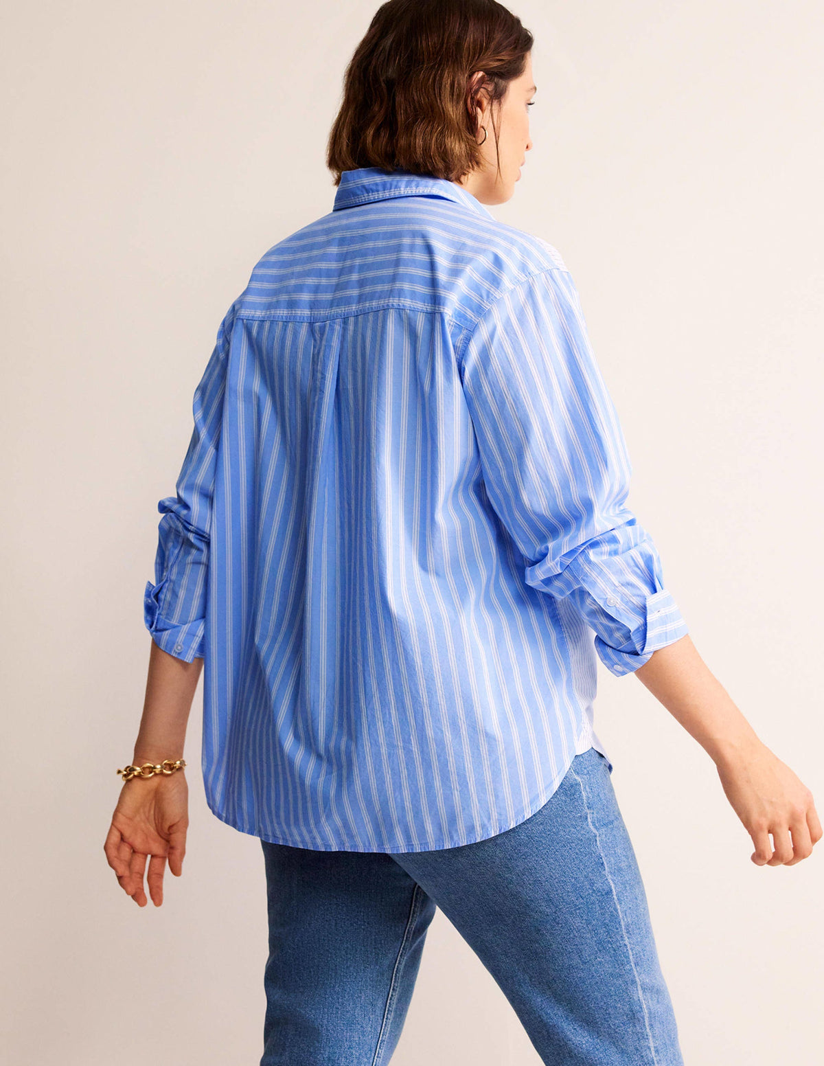 Connie Cotton Shirt-Ivory, Blue Hotch Stripe-8