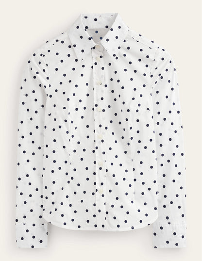 Saskia Stretch Cotton Shirt-Ivory, Spaced Dot-5