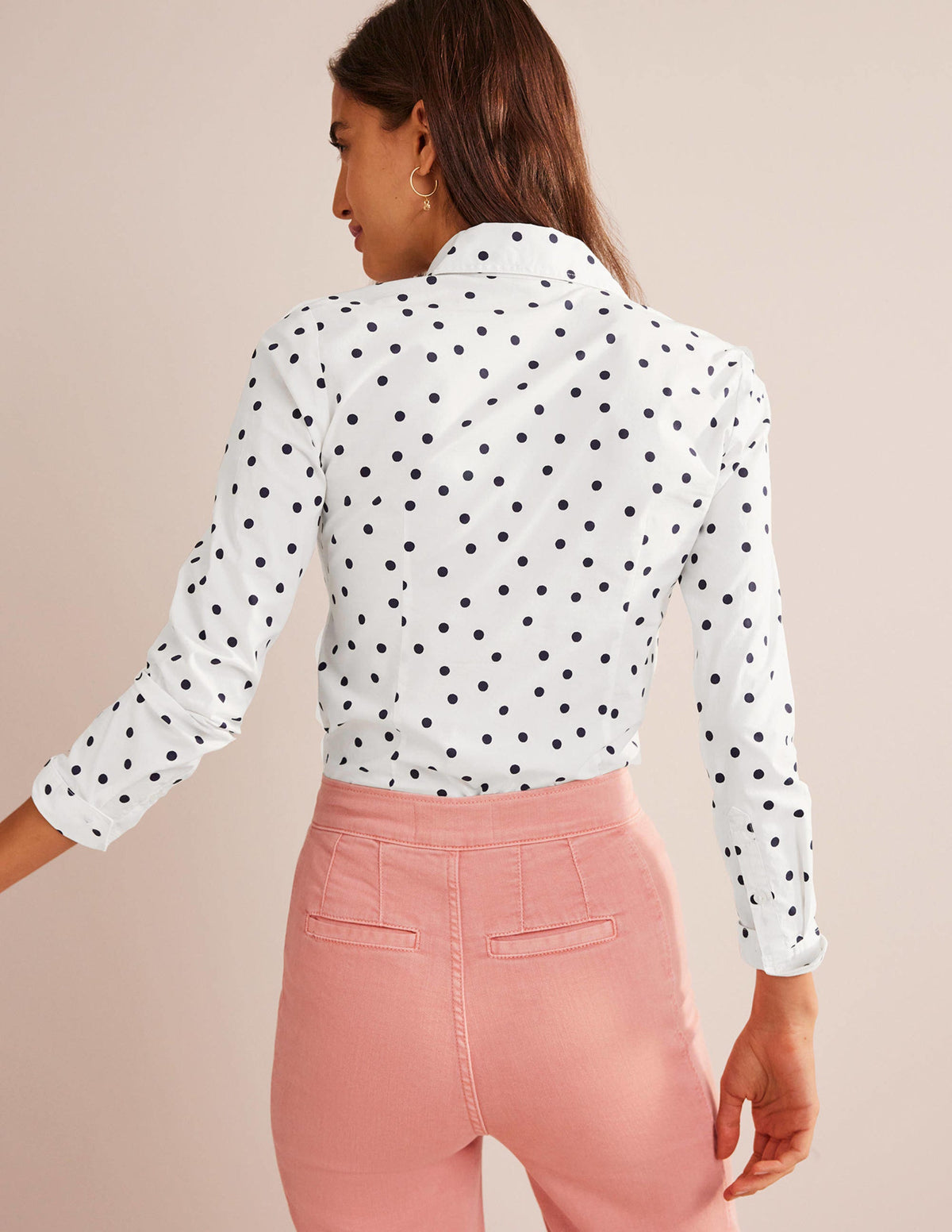 Saskia Stretch Cotton Shirt-Ivory, Spaced Dot - Image 3