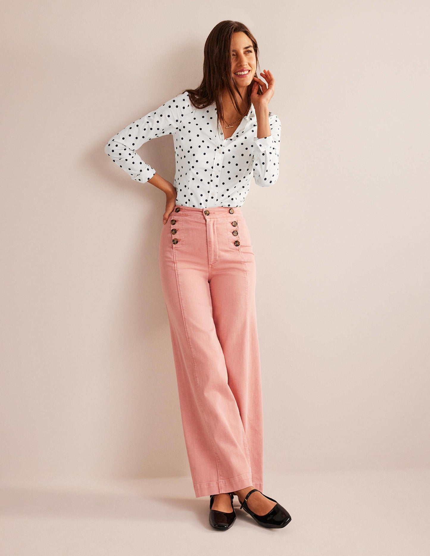 Saskia Stretch Cotton Shirt-Ivory, Spaced Dot