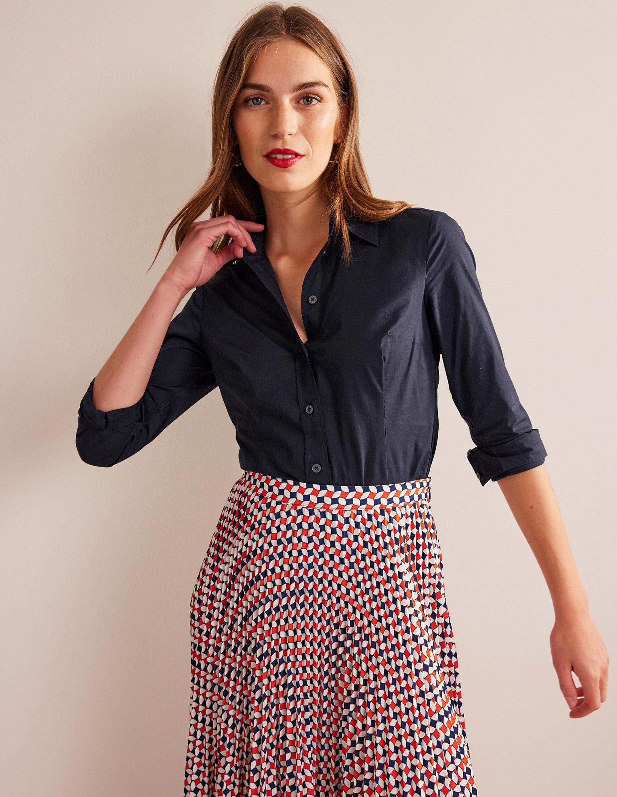 Saskia Stretch Cotton Shirt-Navy - Image 1