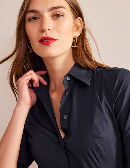 Saskia Stretch Cotton Shirt-Navy-2