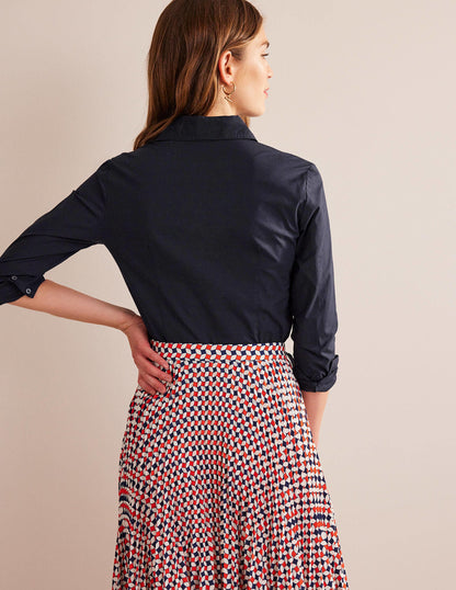 Saskia Stretch Cotton Shirt-Navy-3