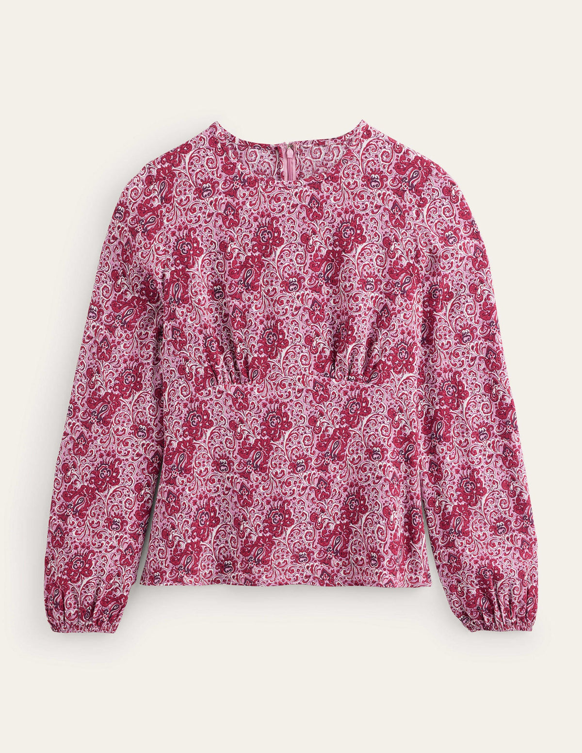 Empire-Waist Long-Sleeve Top-Strawberry Sherbet, Botanic-5
