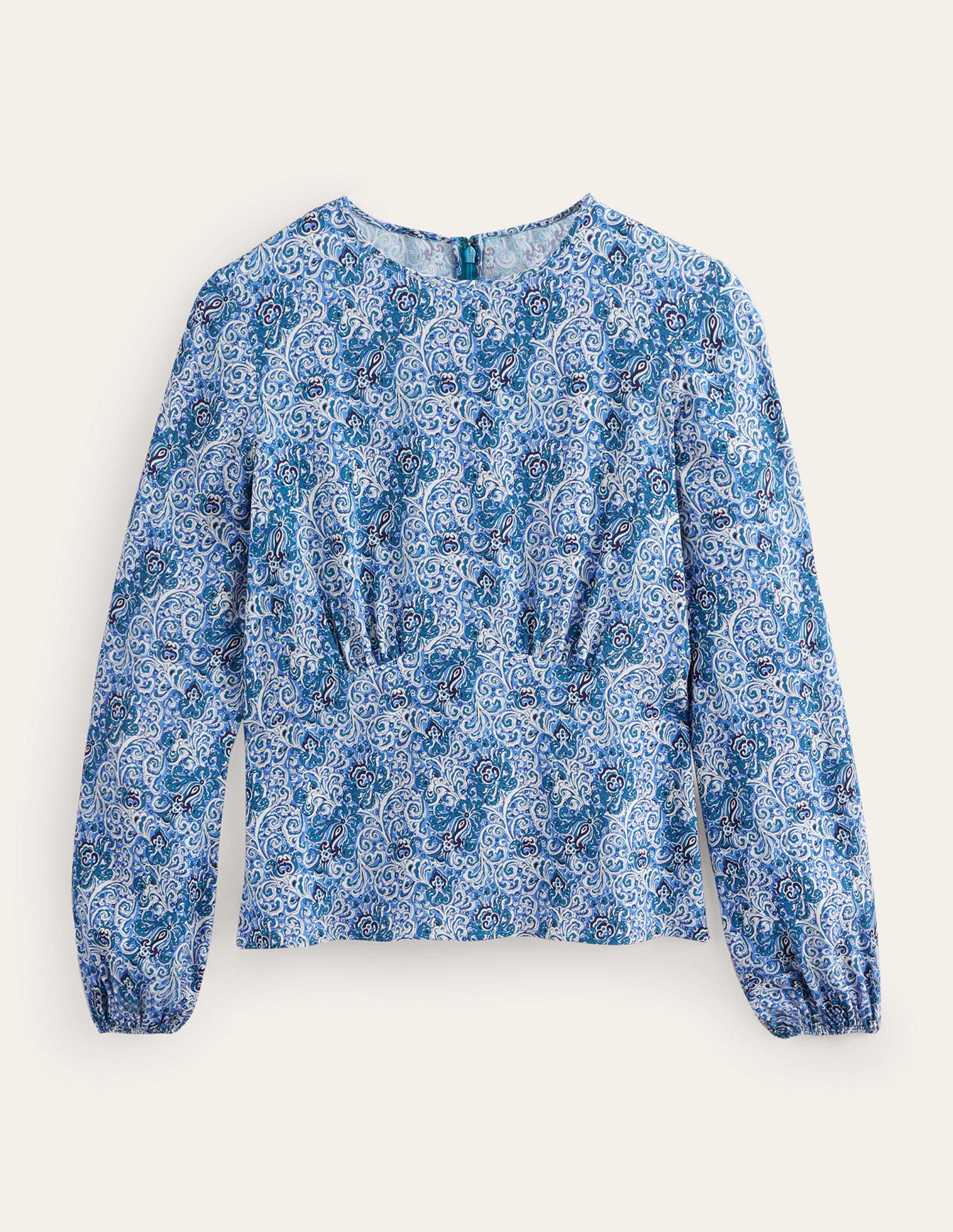 Empire-Waist Long-Sleeve Top-Teal, Botanic Terrace-5
