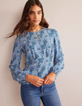 Empire-Waist Long-Sleeve Top-Teal, Botanic Terrace