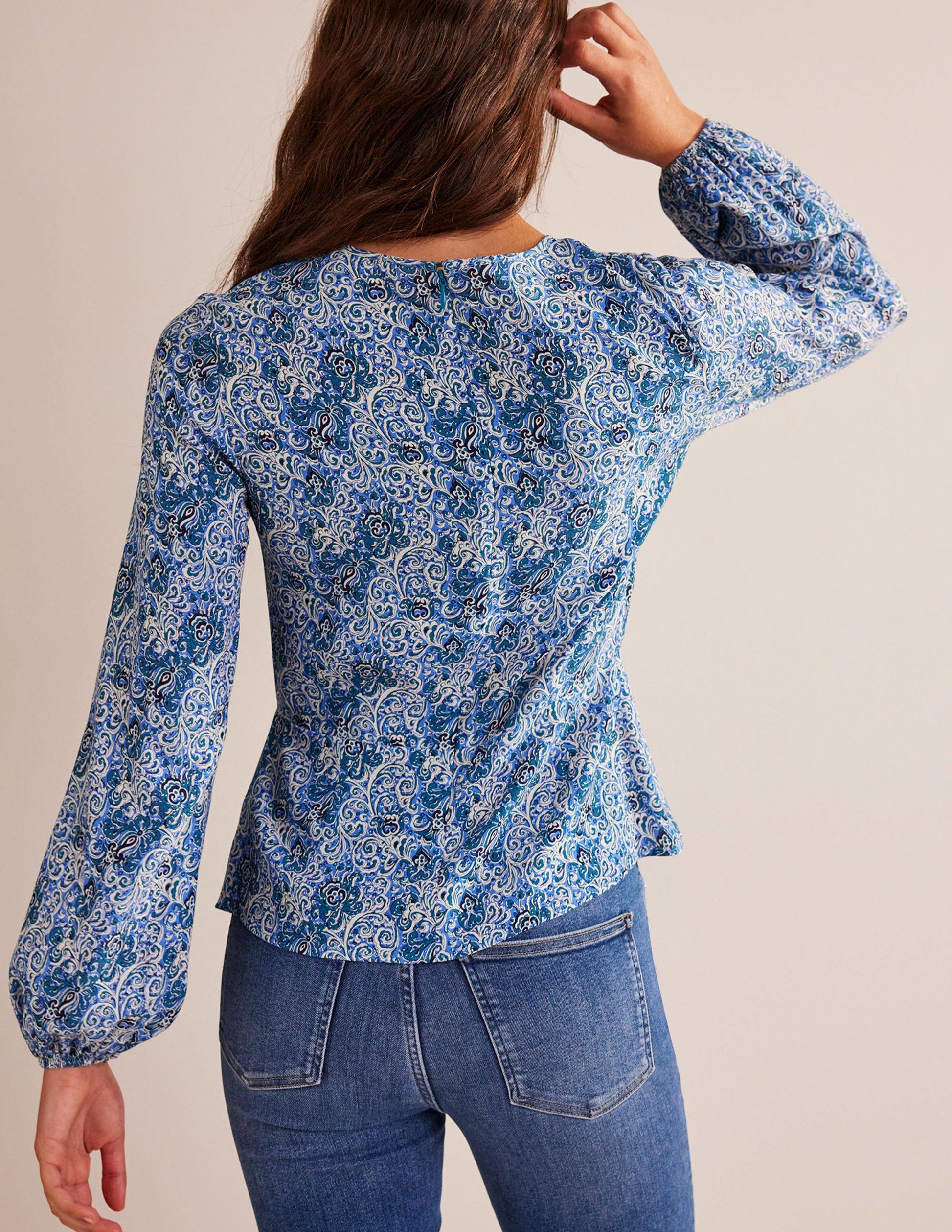 Empire-Waist Long-Sleeve Top-Teal, Botanic Terrace-3