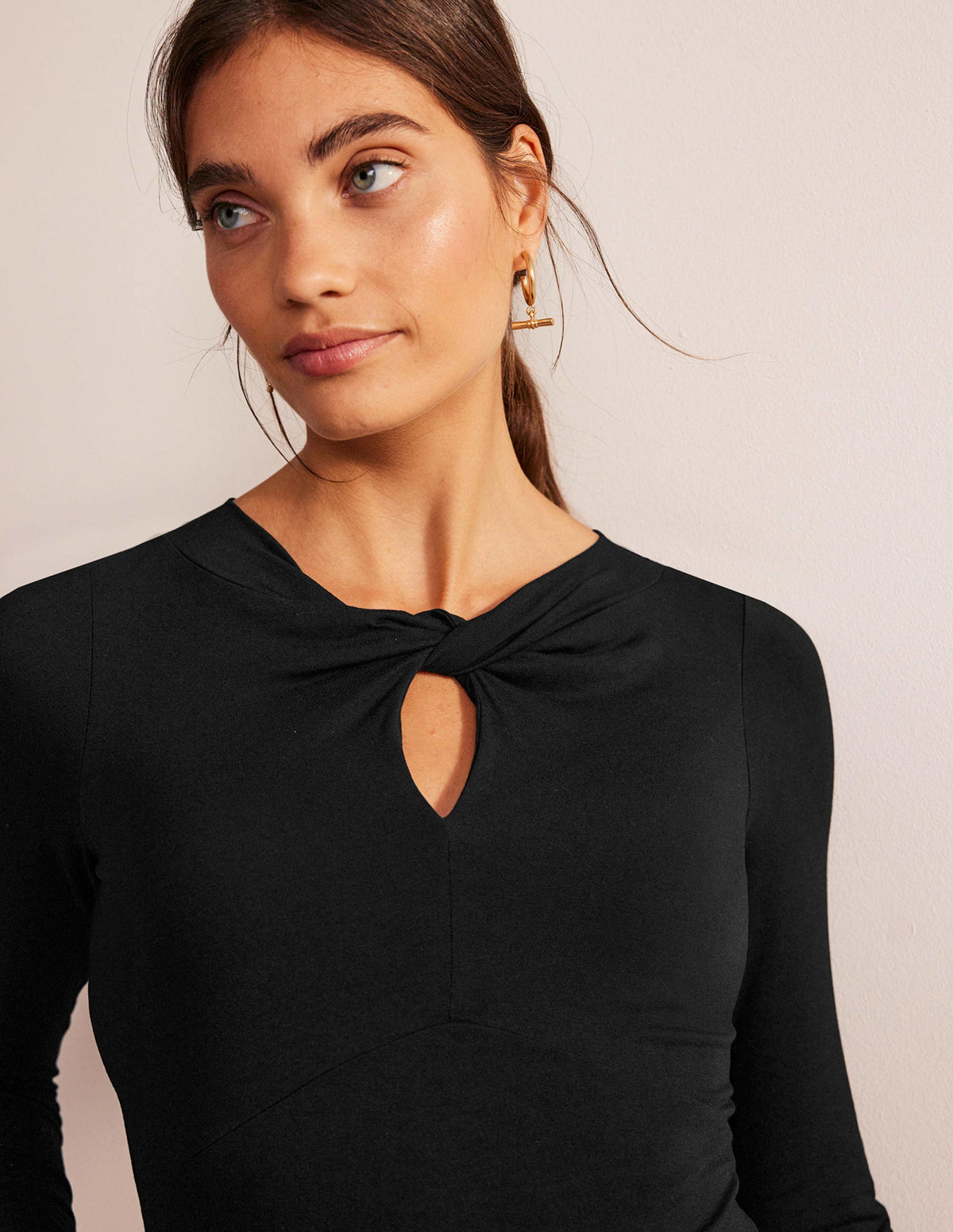 Knot Front Jersey Top-Black - Image 2