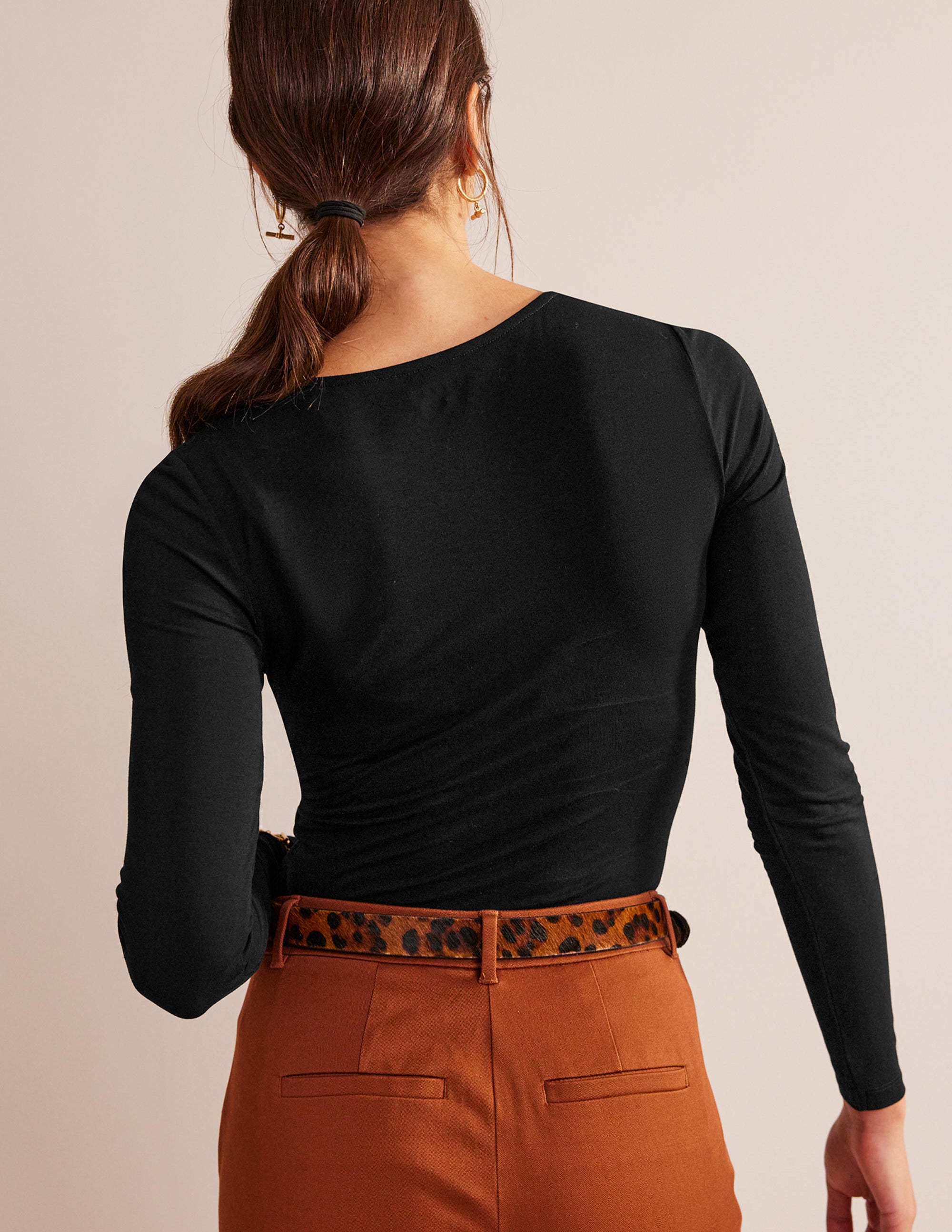 Knot Front Jersey Top-Black - Image 3