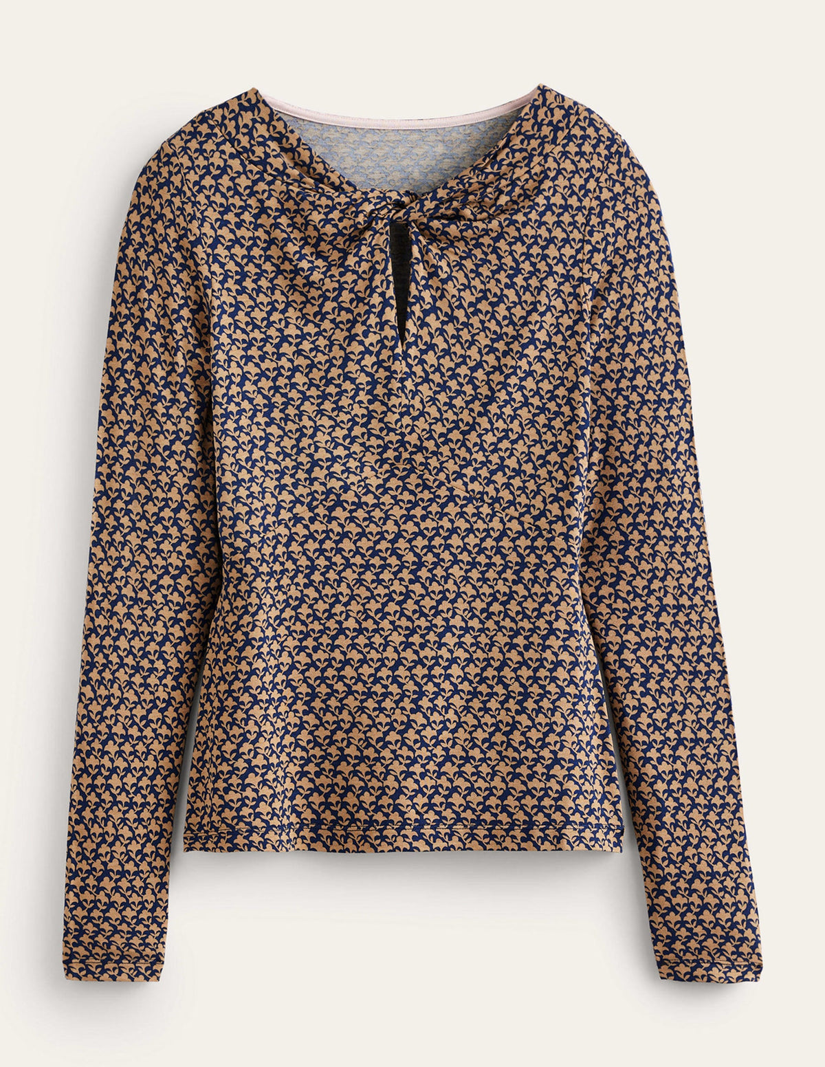 Knot Front Jersey Top-Camel, Lily Sprig-5
