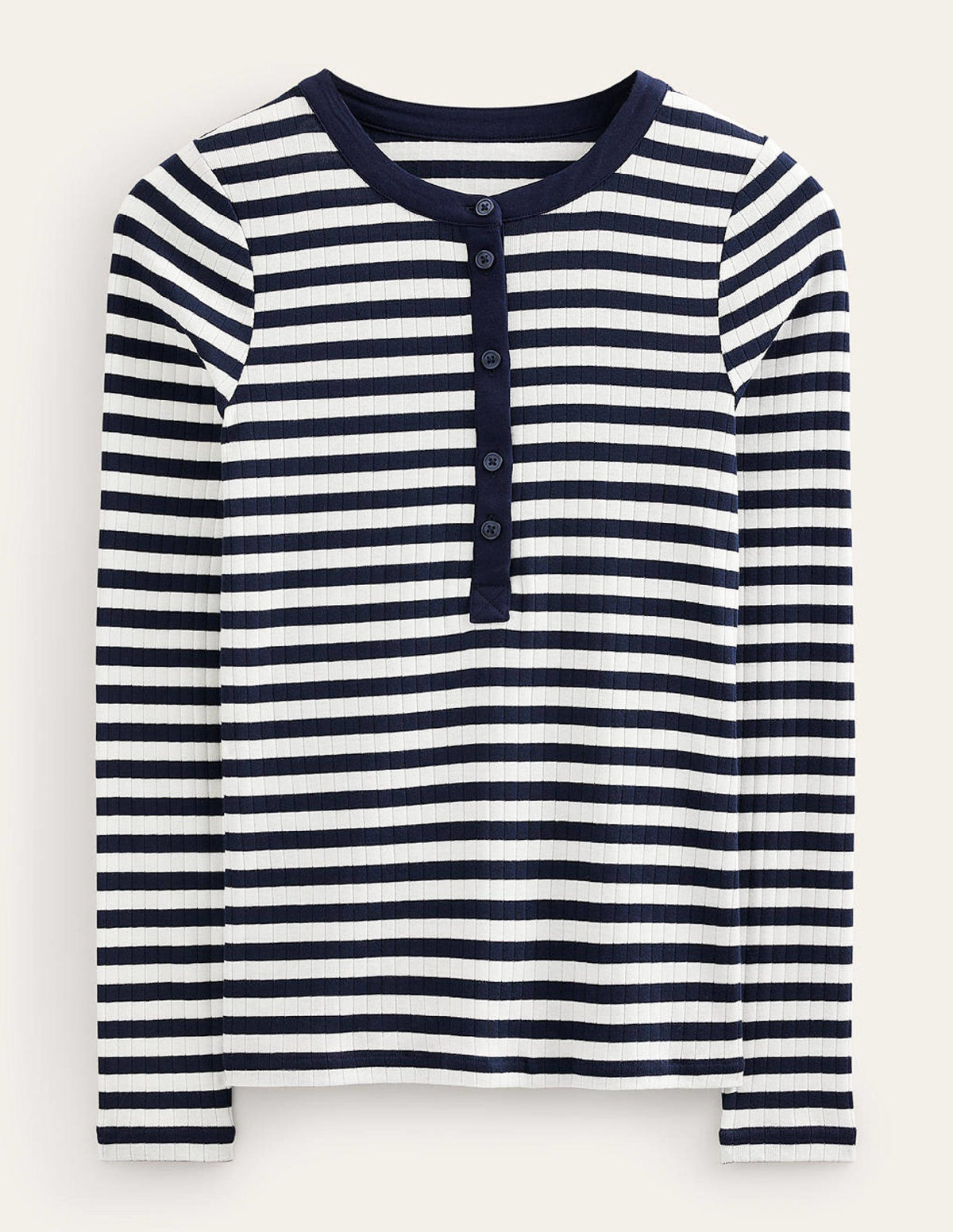 Anna Rib Henley T-Shirt-Navy, Ivory - Image 5