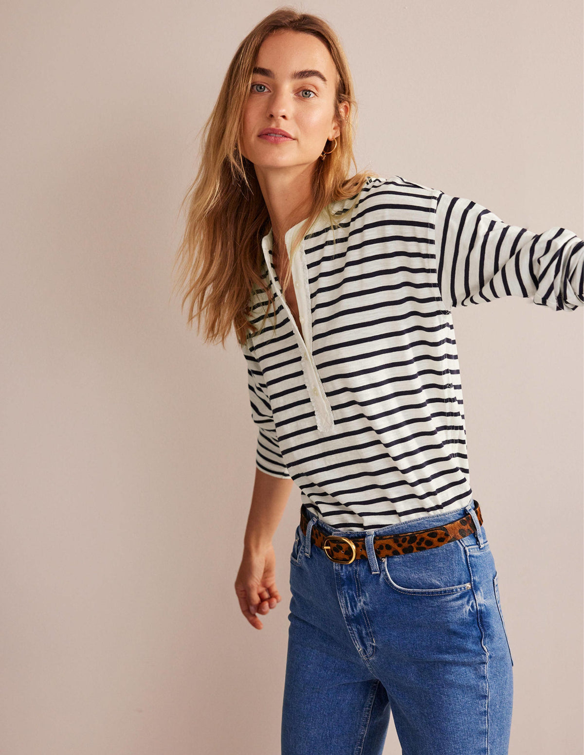 Rosie Stripe T-Shirt-Ivory, Navy - Image 1