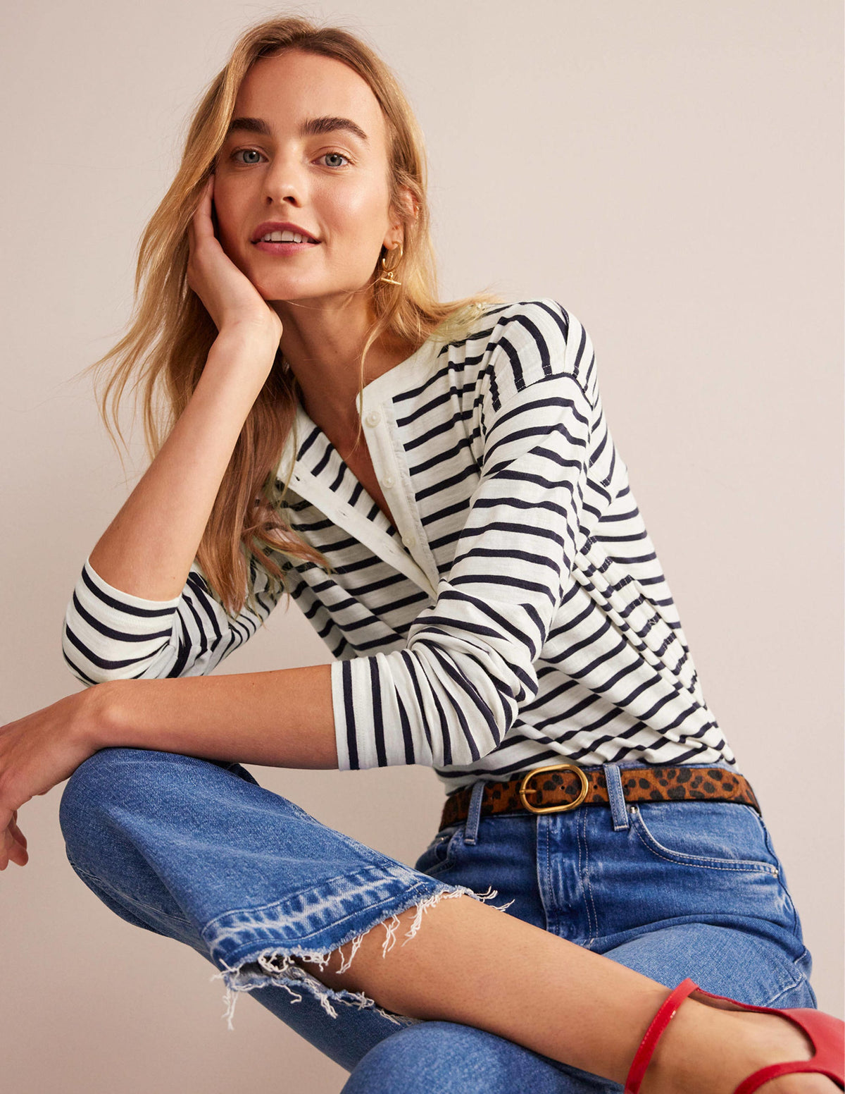 Rosie Stripe T-Shirt-Ivory, Navy-4
