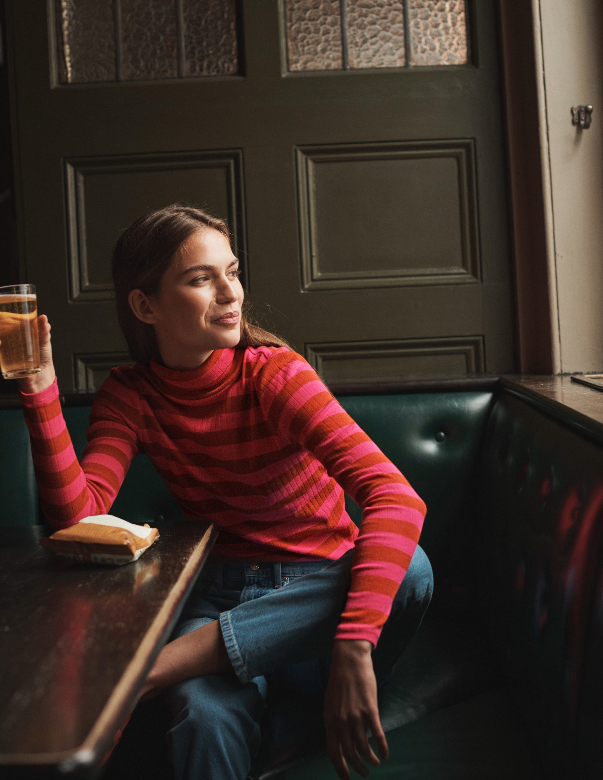Anna Rib Roll Neck Top-Bright Rust, Vibrant Pink-7