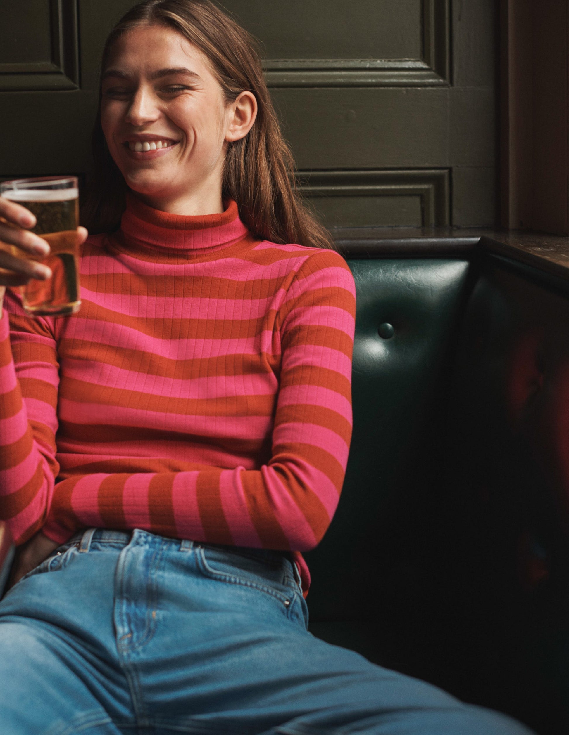 Anna Rib Roll Neck Top-Bright Rust, Vibrant Pink-8