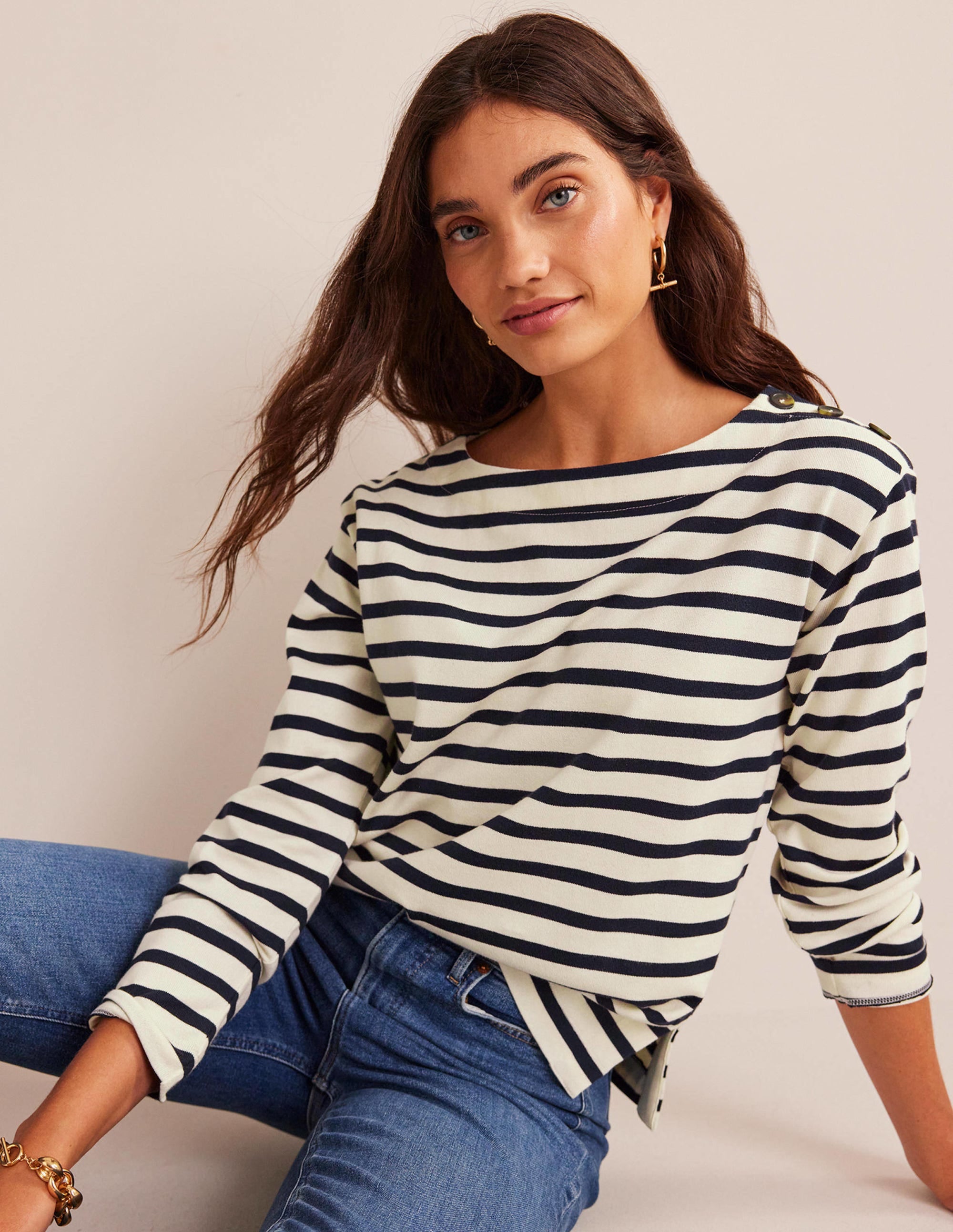 Sophie Breton Top-Ivory, Navy - Image 1