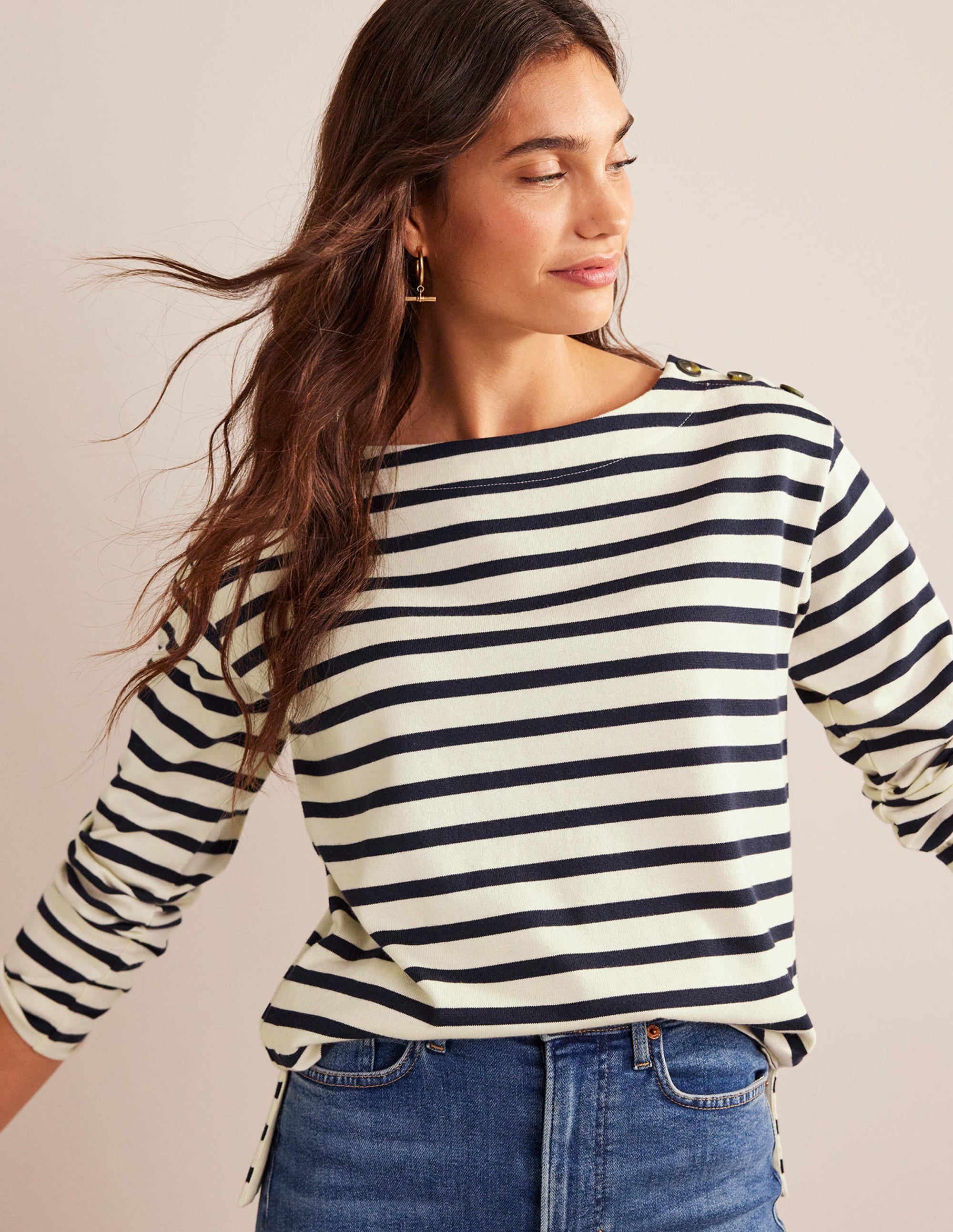 Sophie Breton Top-Ivory, Navy - Image 4