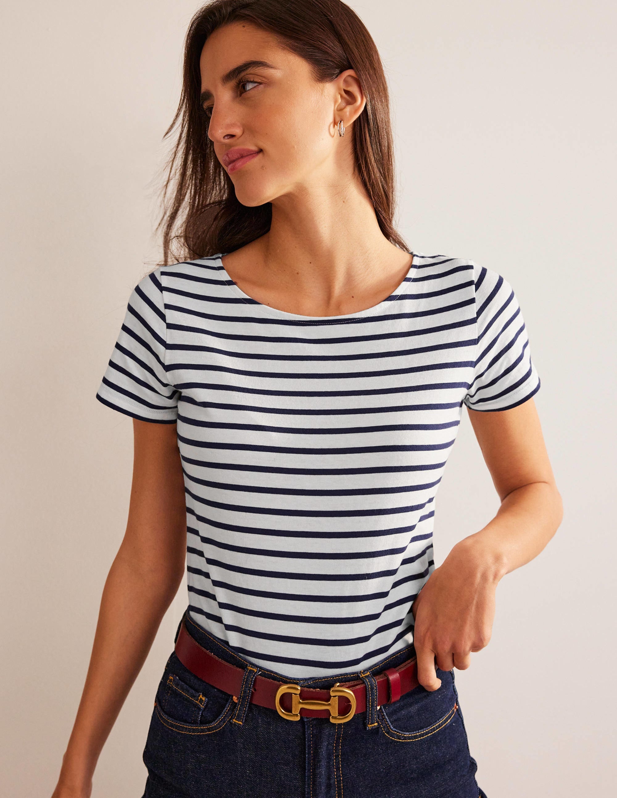 Ella Short Sleeve Breton-Ivory, Navy - Image 1