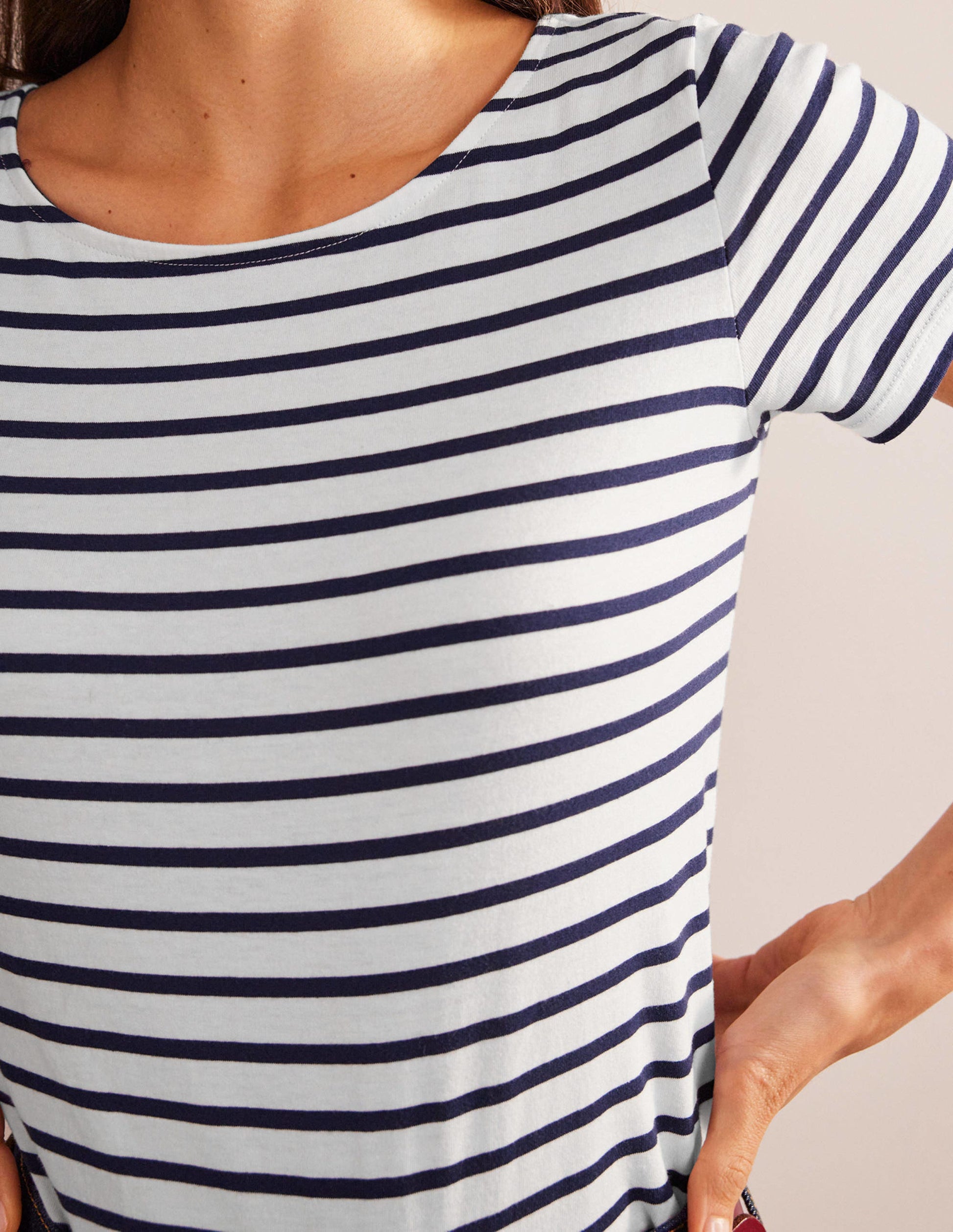 Ella Short Sleeve Breton-Ivory, Navy-2