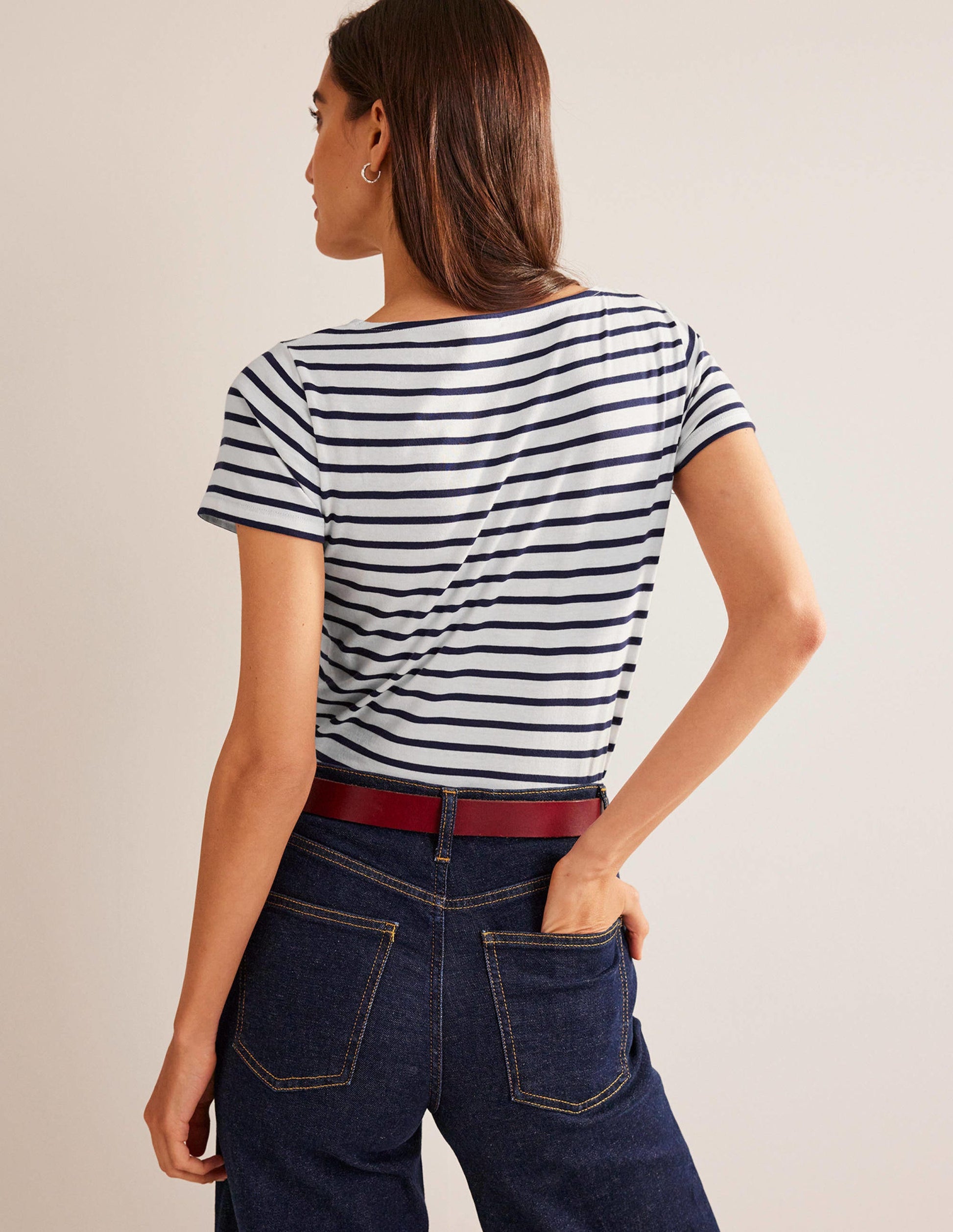 Ella Short Sleeve Breton-Ivory, Navy-3
