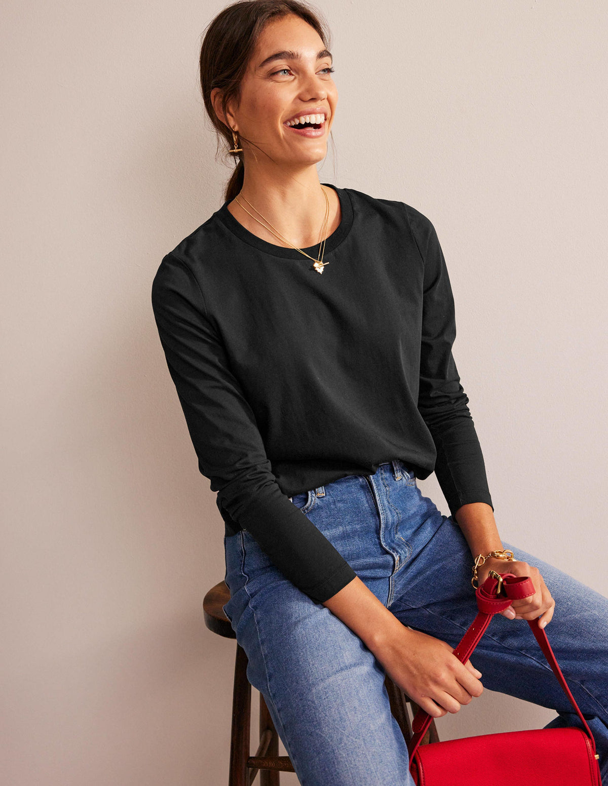 Pure Cotton Long Sleeve Top-Black - Image 1