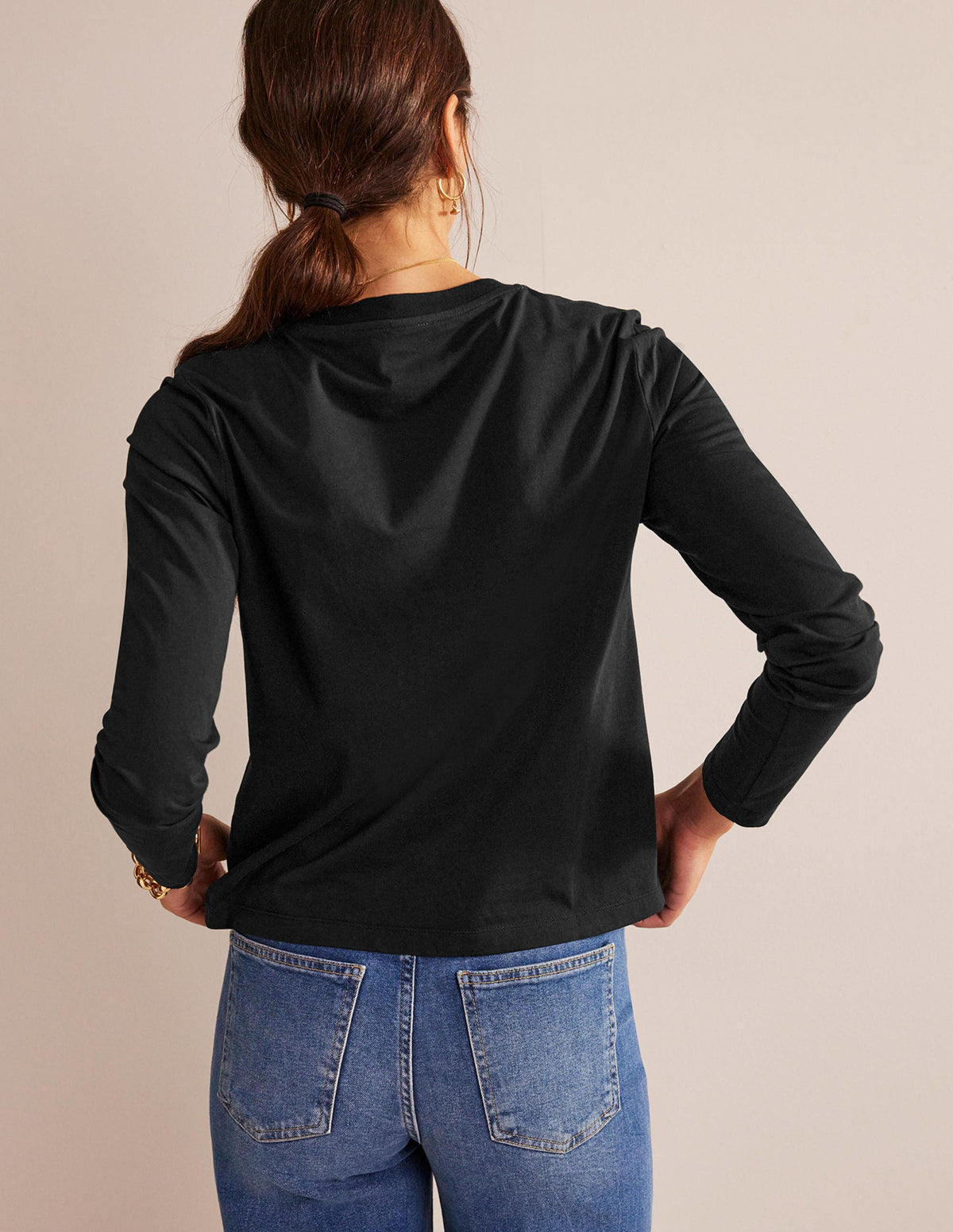 Pure Cotton Long Sleeve Top-Black-3