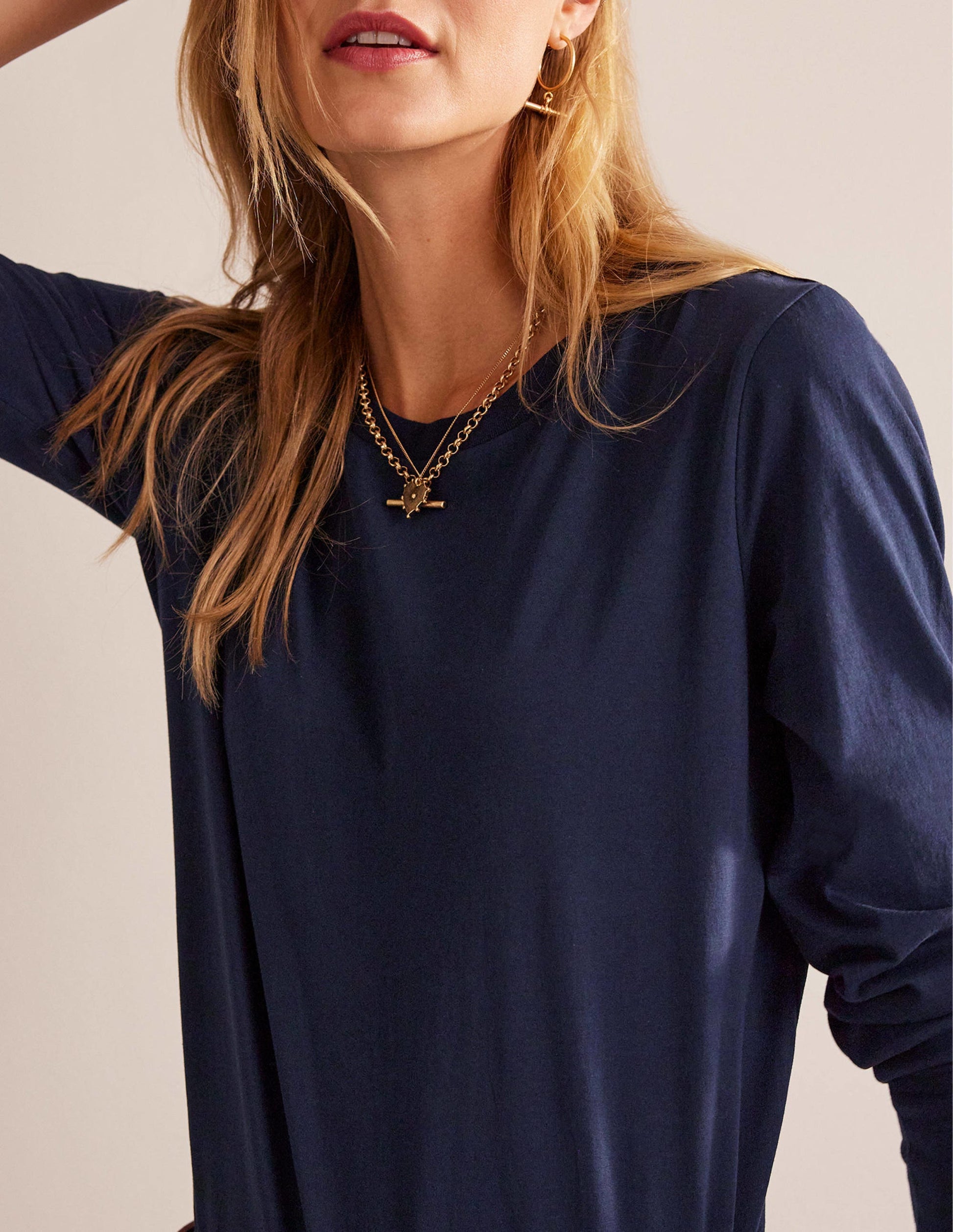 Pure Cotton Long Sleeve Top-Navy-2