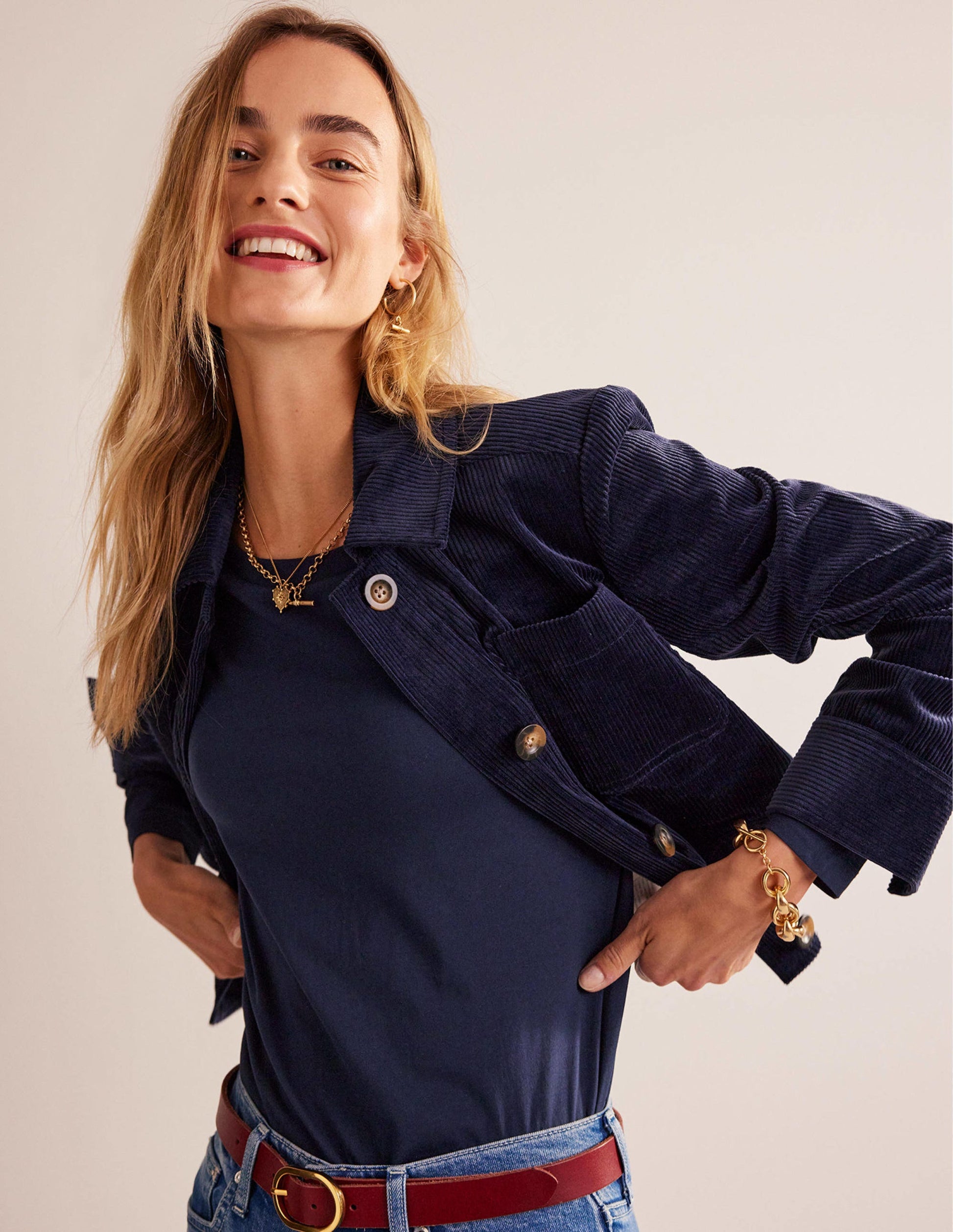 Pure Cotton Long Sleeve Top-Navy-4