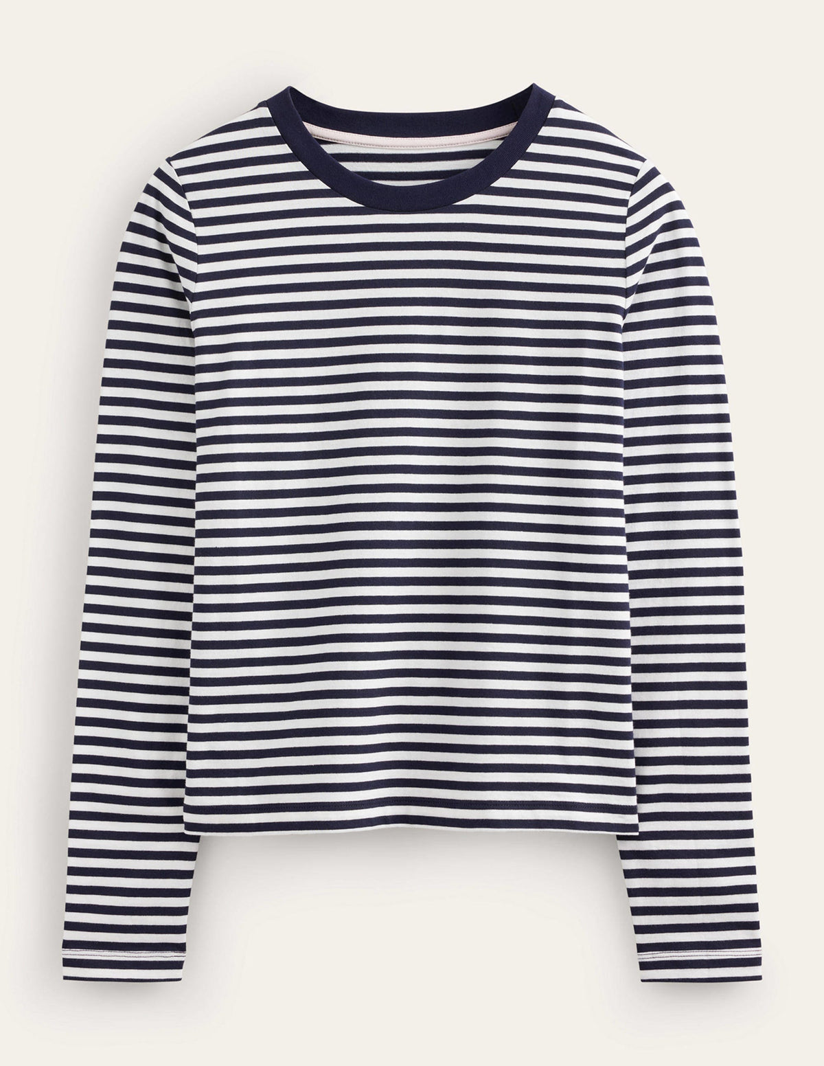 Pure Cotton Long Sleeve Top-Ivory, Navy-5