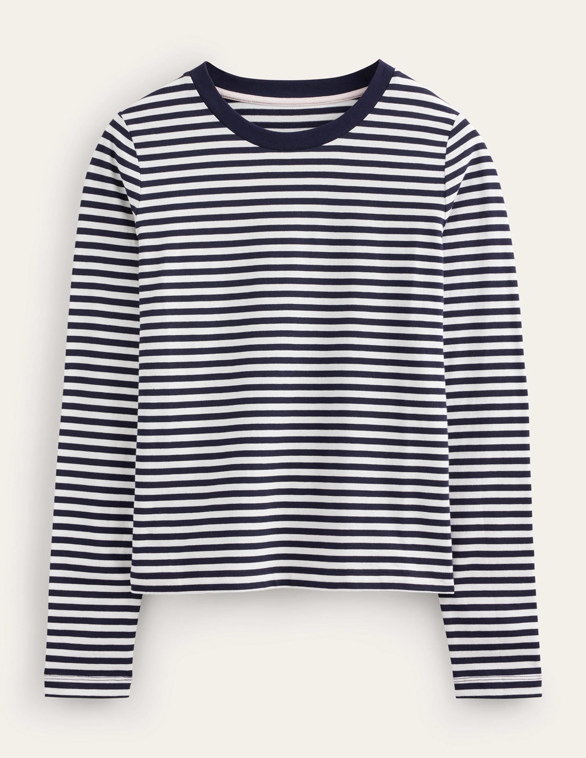 Pure Cotton Long Sleeve Top-Ivory, Navy - Image 5