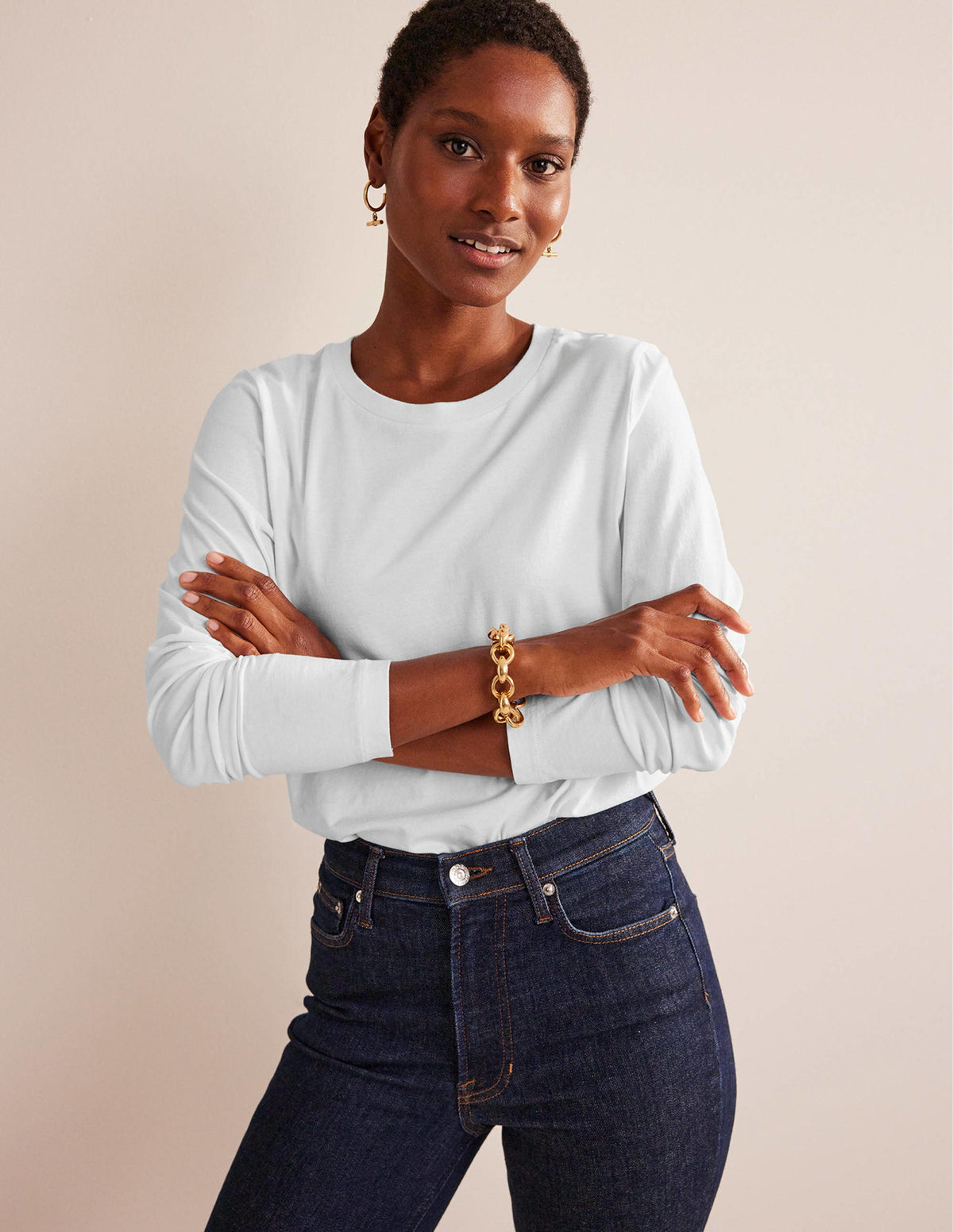 Pure Cotton Long Sleeve Top-White - Image 1