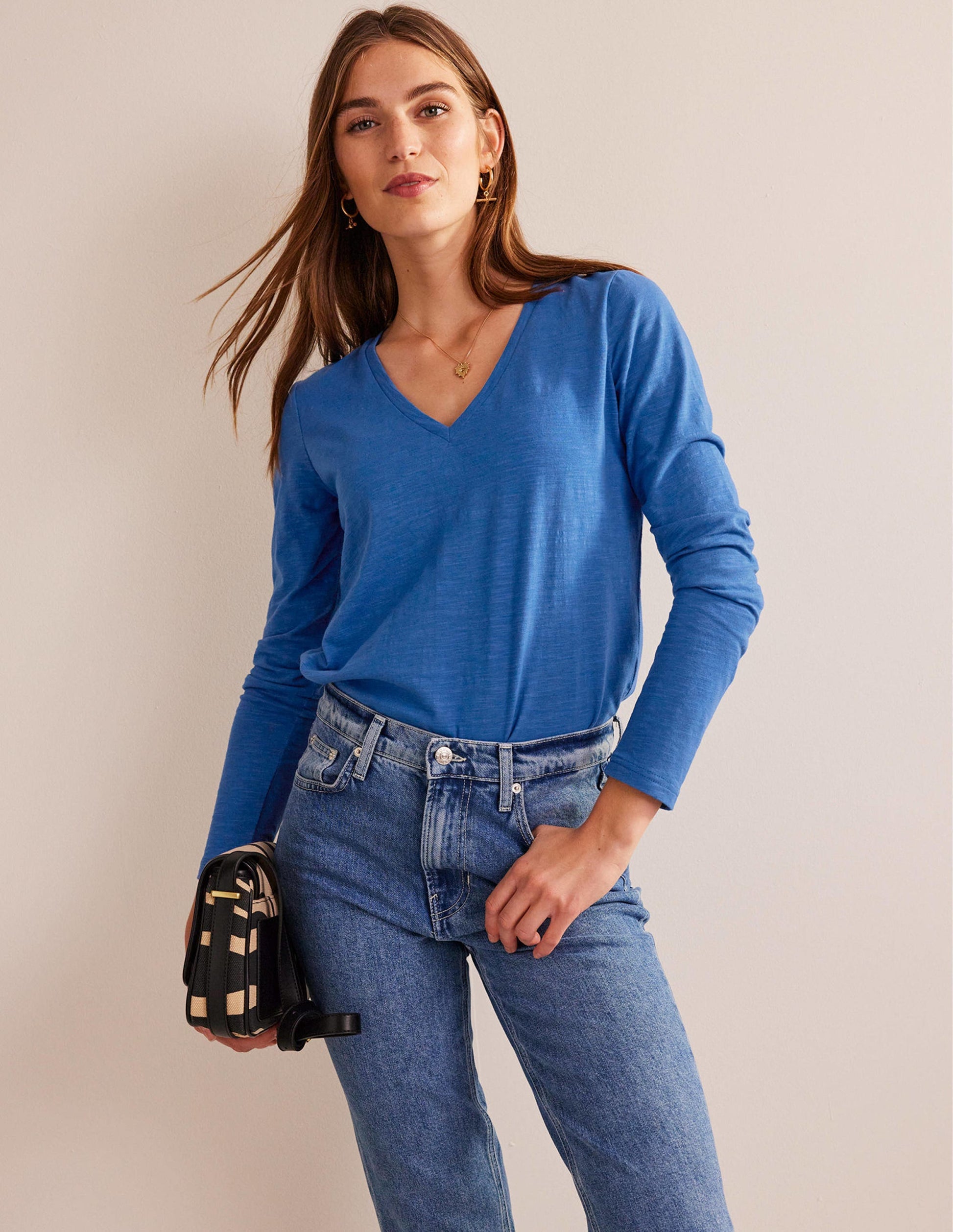 Cotton V-Neck Long Sleeve Top-Meadow Spring-4
