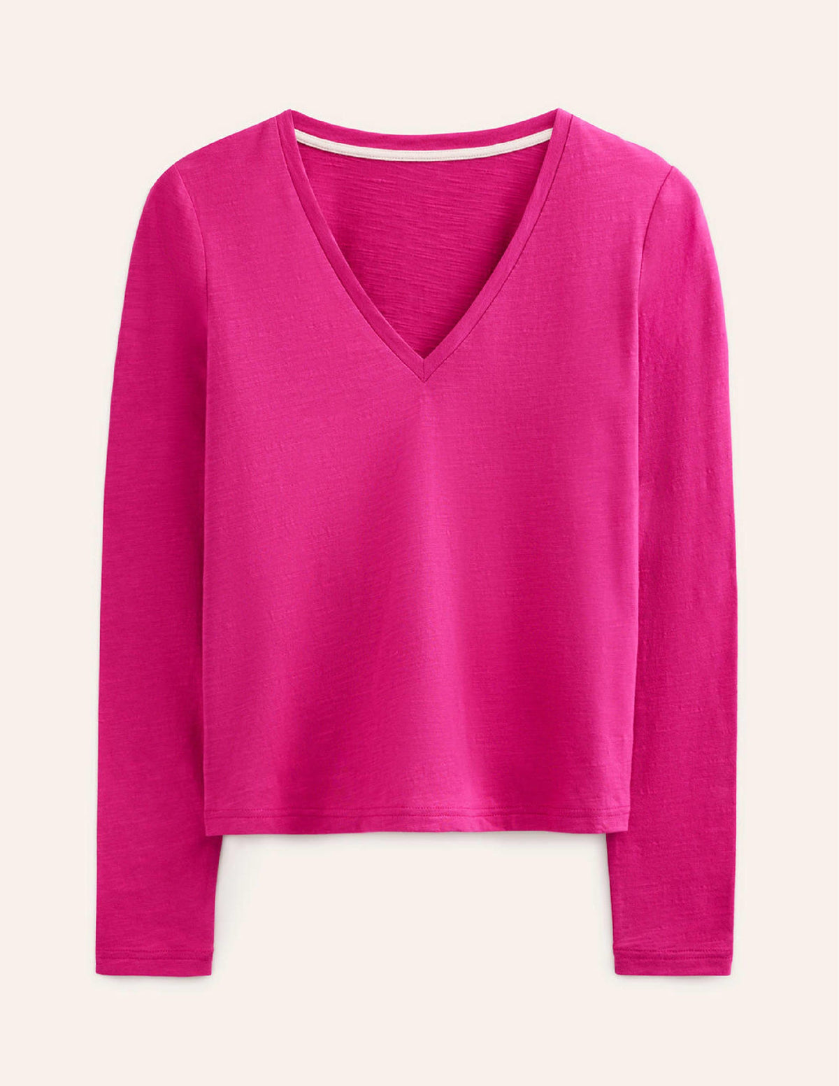 Cotton V-Neck Long Sleeve Top-Festival Fushsia - Image 5