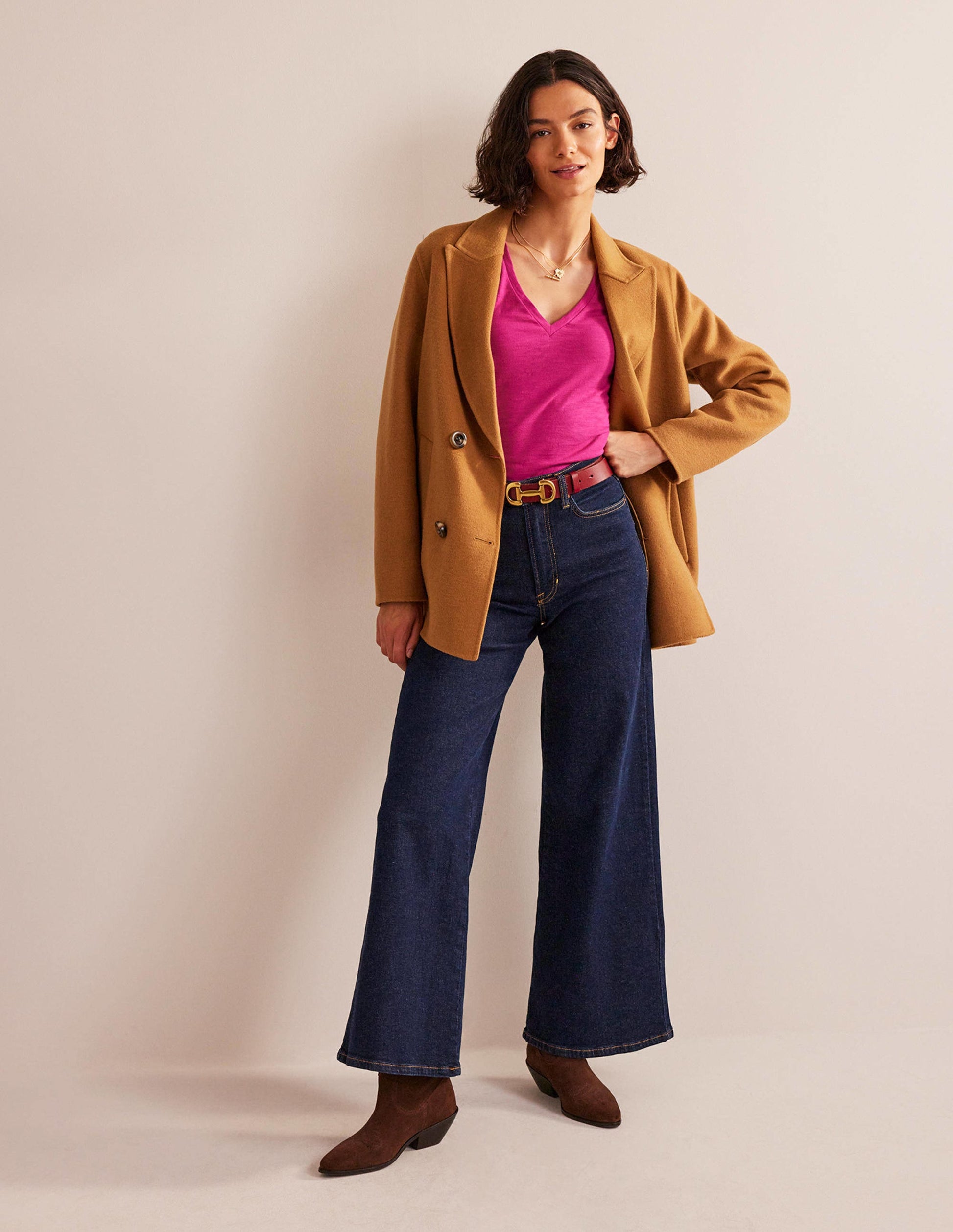 Cotton V-Neck Long Sleeve Top-Festival Fushsia-4