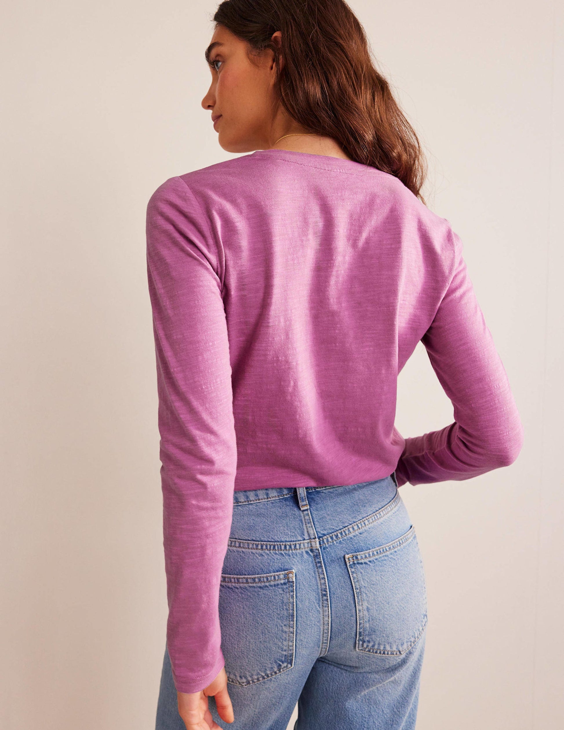 Cotton V-Neck Long Sleeve Top-Strawberry Sherbet-3
