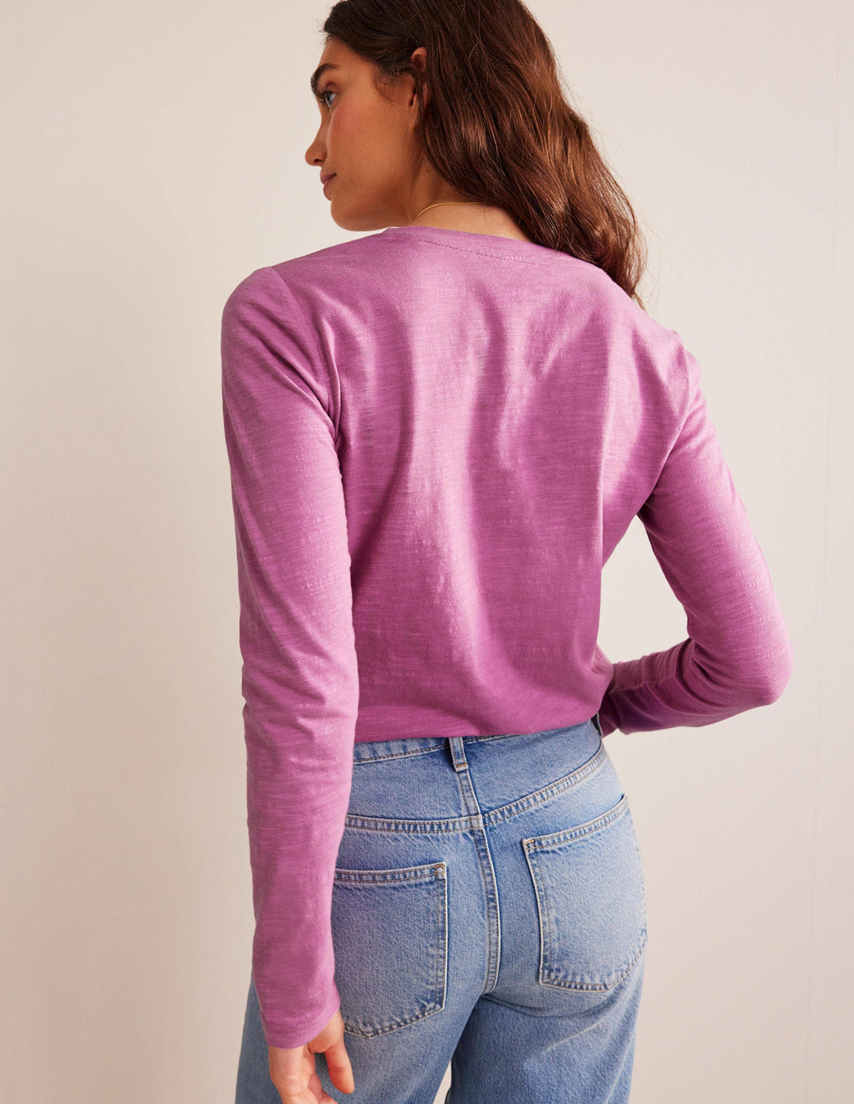 Cotton V-Neck Long Sleeve Top-Strawberry Sherbet - Image 3
