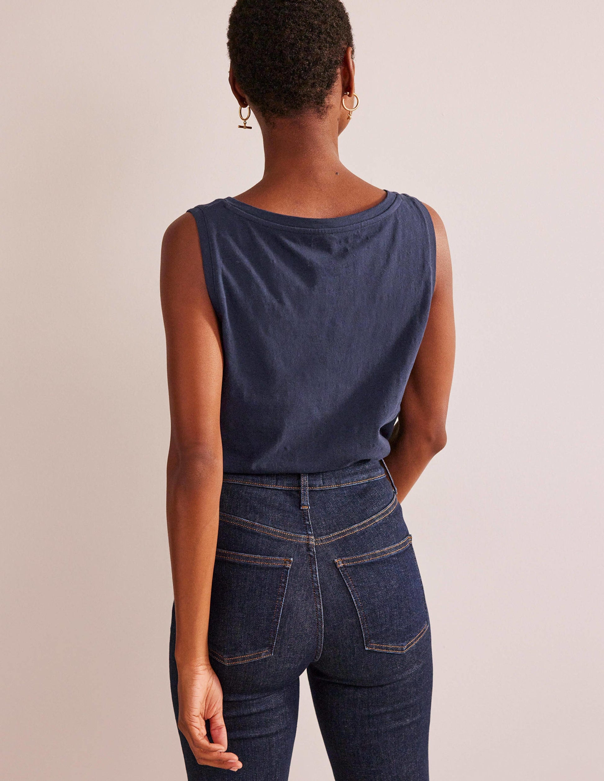 Regular V-neck Slub Vest-Navy-3