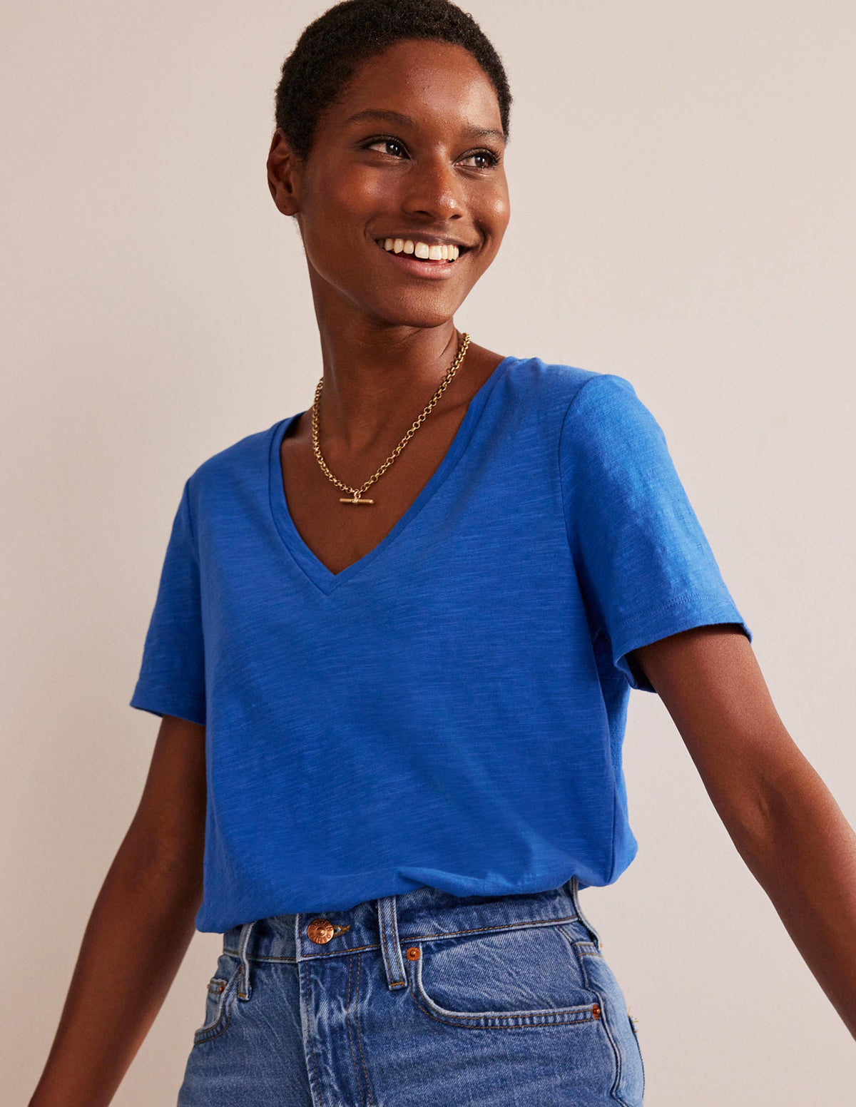 Regular V-Neck Slub T-shirt-Meadow Spring-1