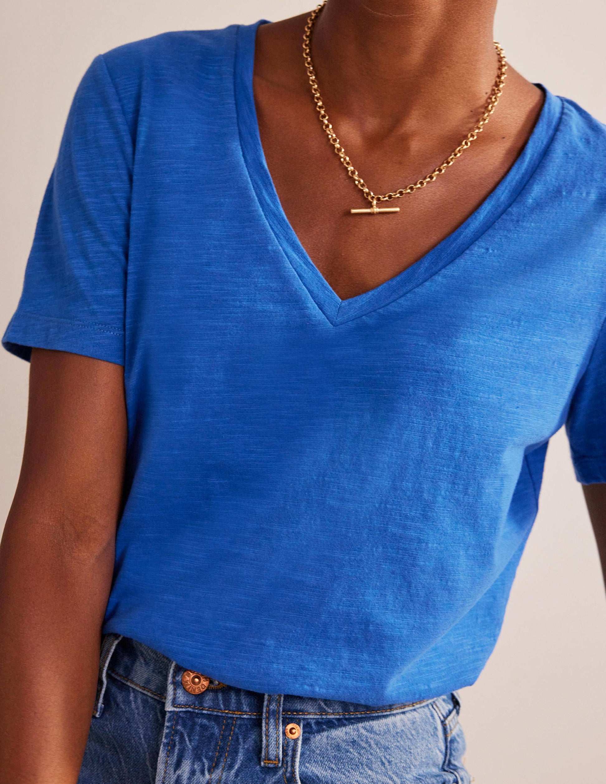 Regular V-Neck Slub T-shirt-Meadow Spring-2