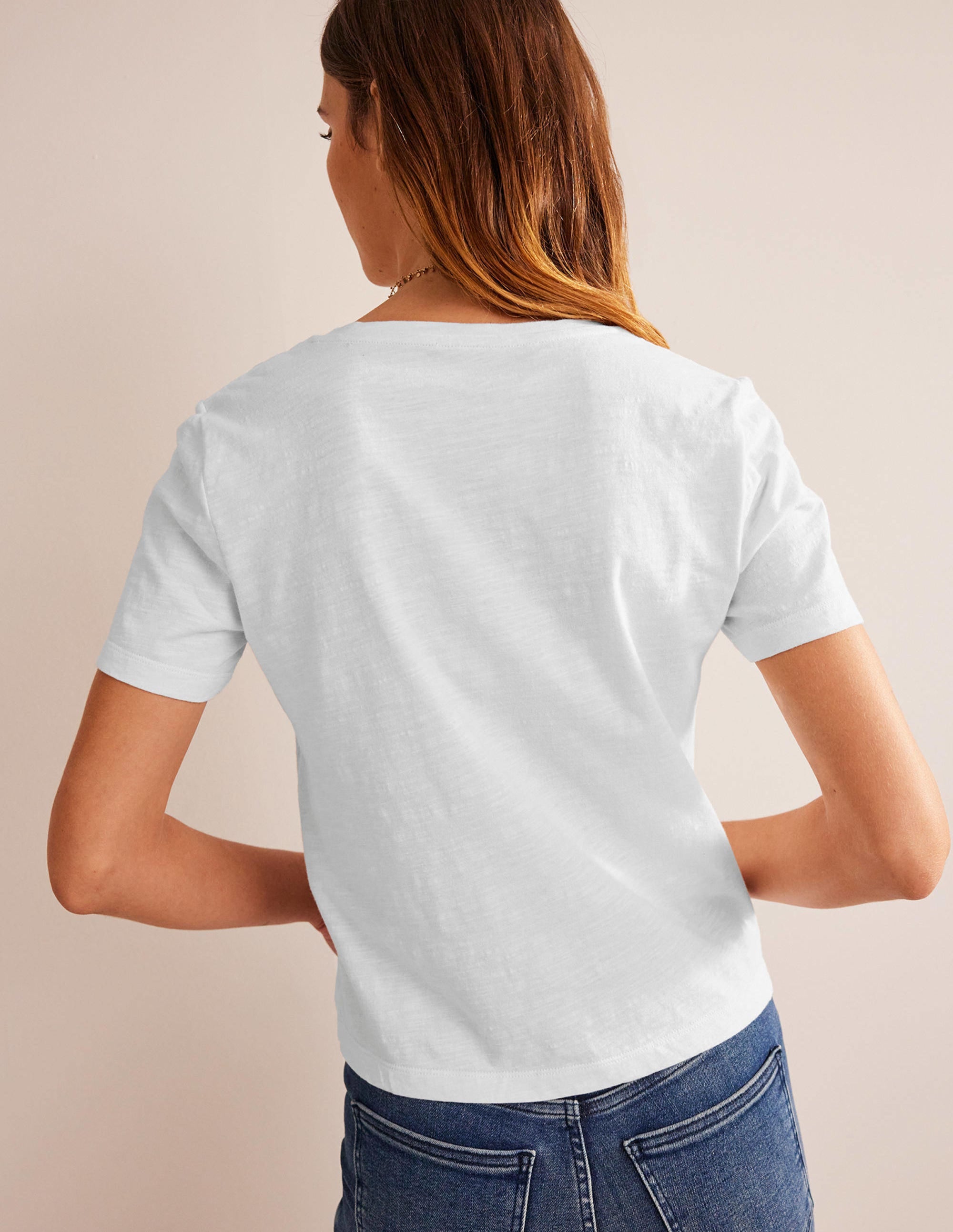 Regular V-Neck Slub T-shirt-White - Image 3